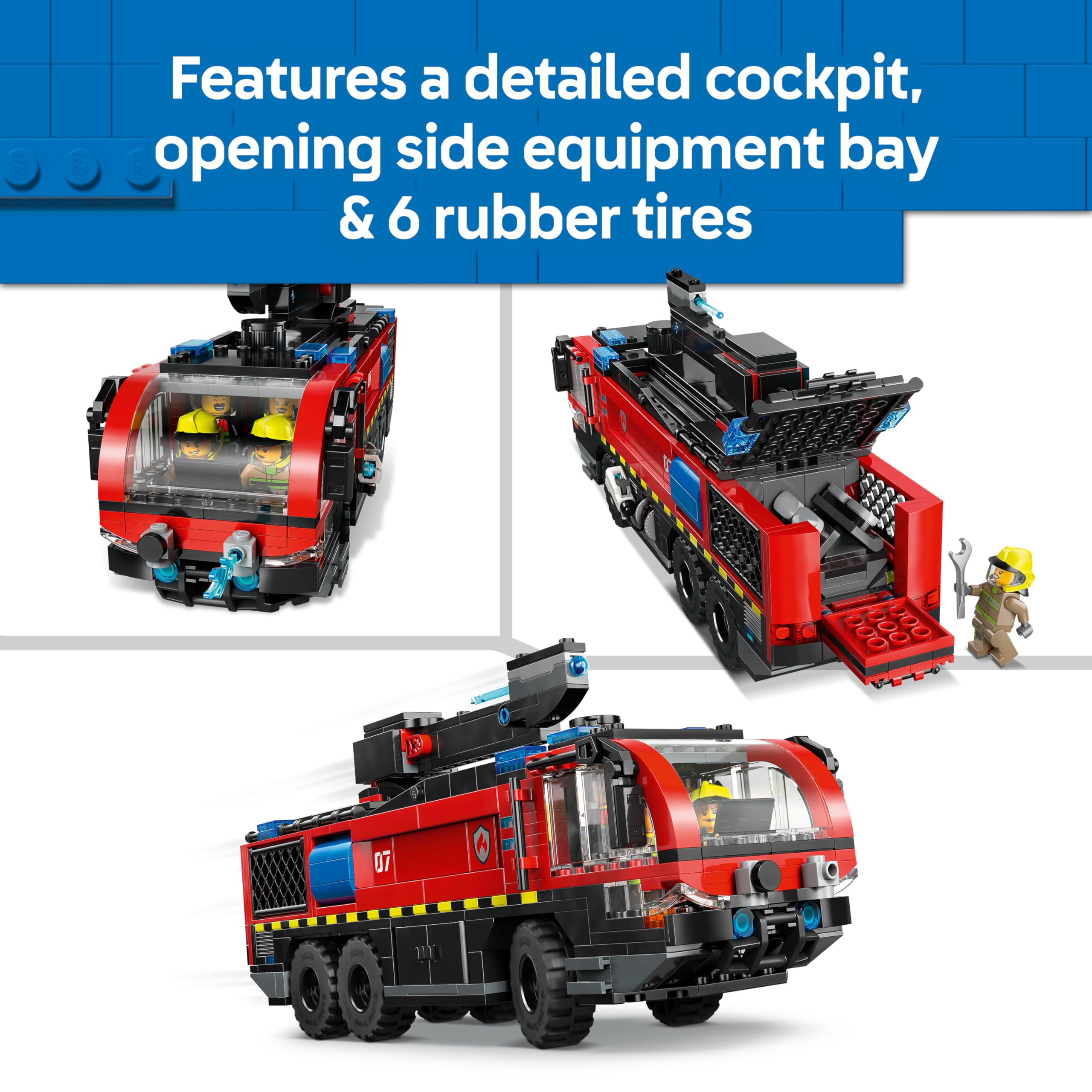 LEGO City Airport Fire Engine Truck Toy 60499 | Ages 7+ | 4 Firefighter Minifigures 3
