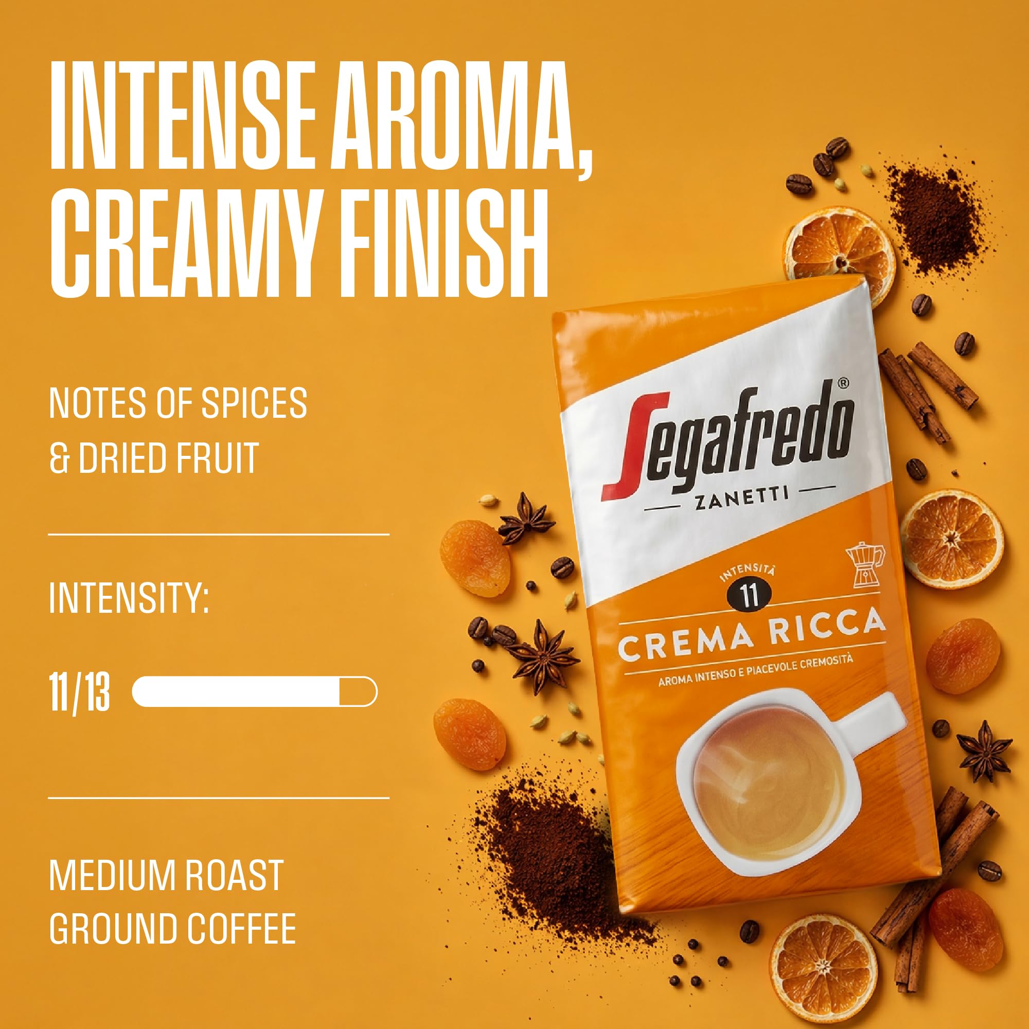 Segafredo Zanetti Ground Coffee Crema Ricca - Medium Roast, Intense Flavor | 4 x 250g Pack 6