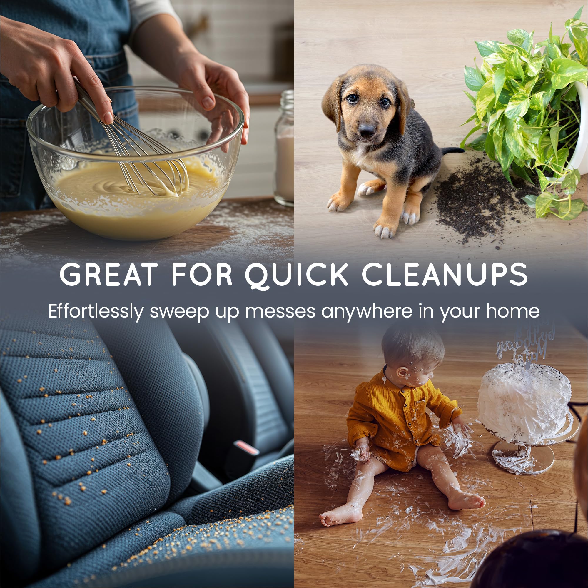 CUQOO Compact Bamboo Dustpan and Brush Set | Soft Scratch-Free Bristles | Grey 8