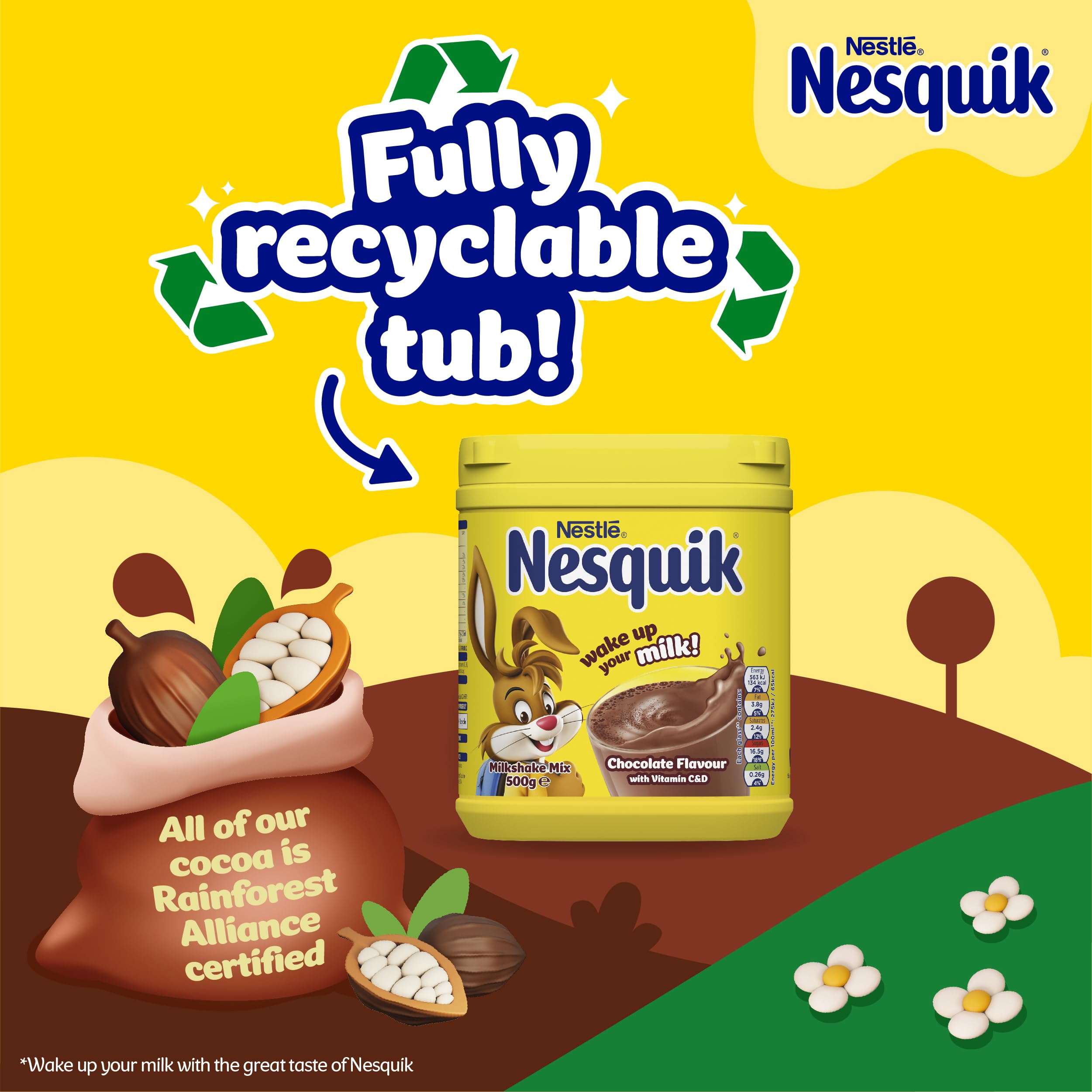 Nesquik Chocolate Milk Flavouring Powder - 500g Tub | Fortified with Vitamins C & D | Gluten Free 6