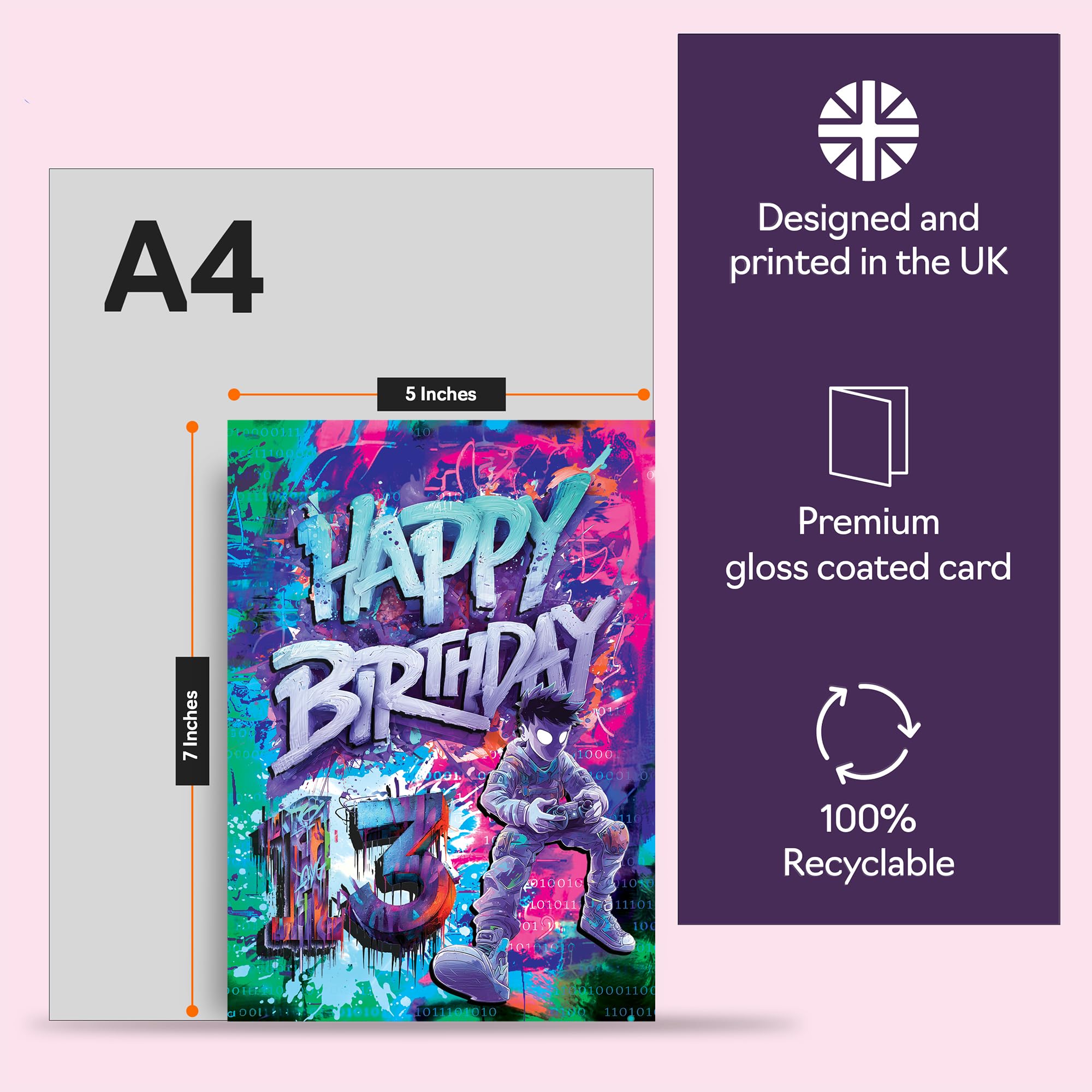 Giftzie Epic Gamer 13th Birthday Card for Boys & Girls | 5x7 Inch | Uncoated Interior for No Smudging 5