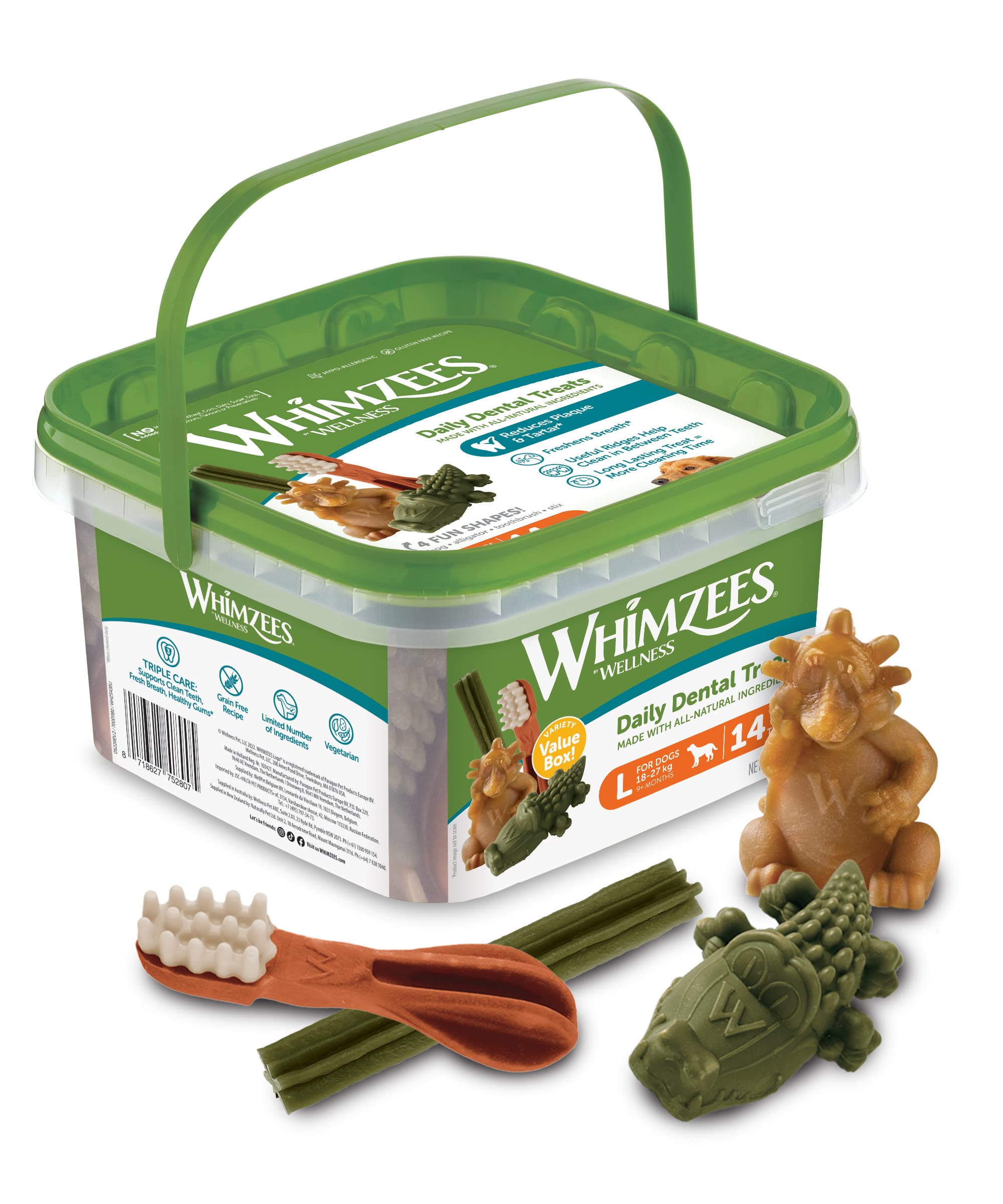 WHIMZEES Variety Box Dental L, 14 Pieces - Natural, Grain Free, Vegetarian Dog Chews for Large Breeds
