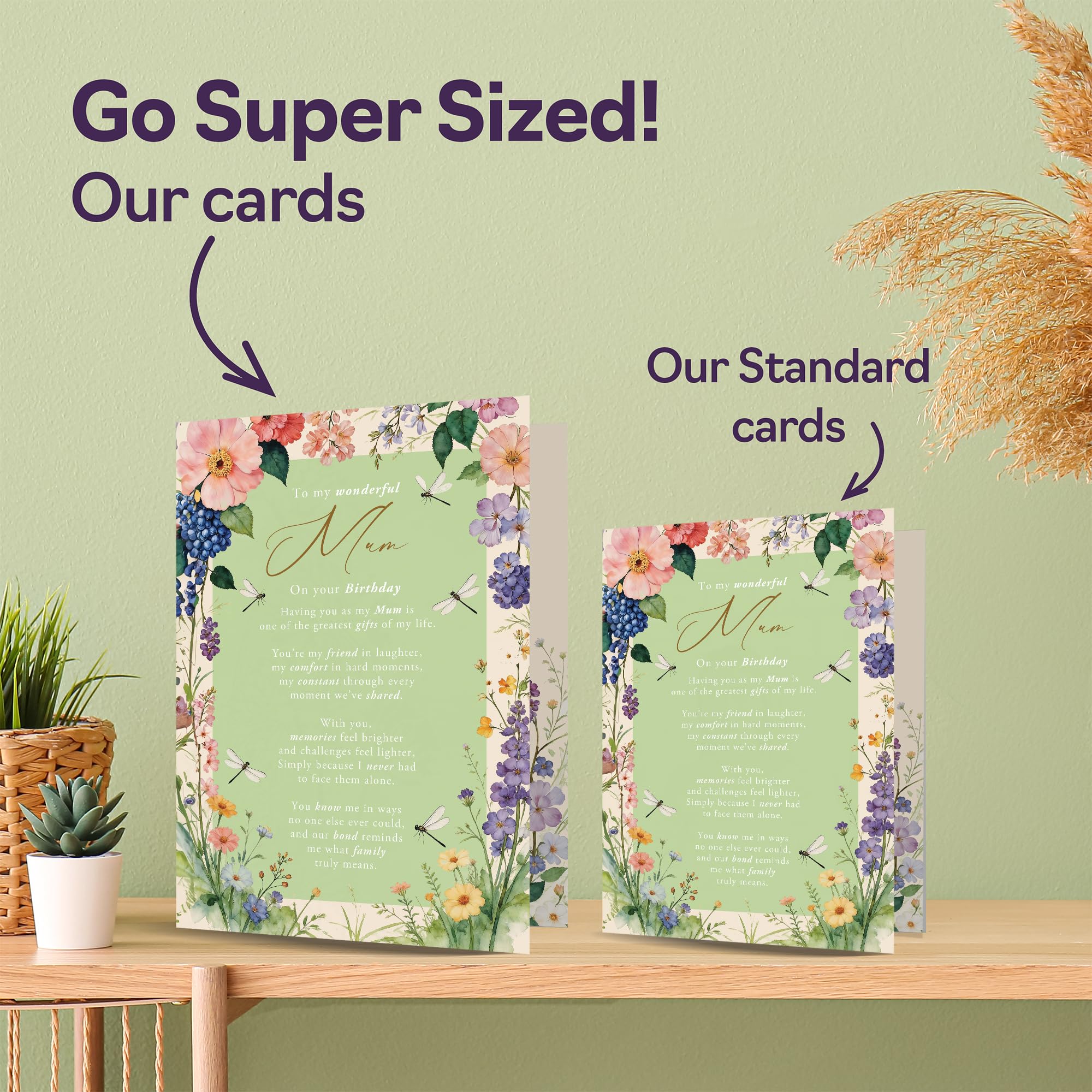 Giftzie Birthday Card for Mum - 5x7 Inch Gloss Board with Pink, Purple, Yellow Floral Design 3