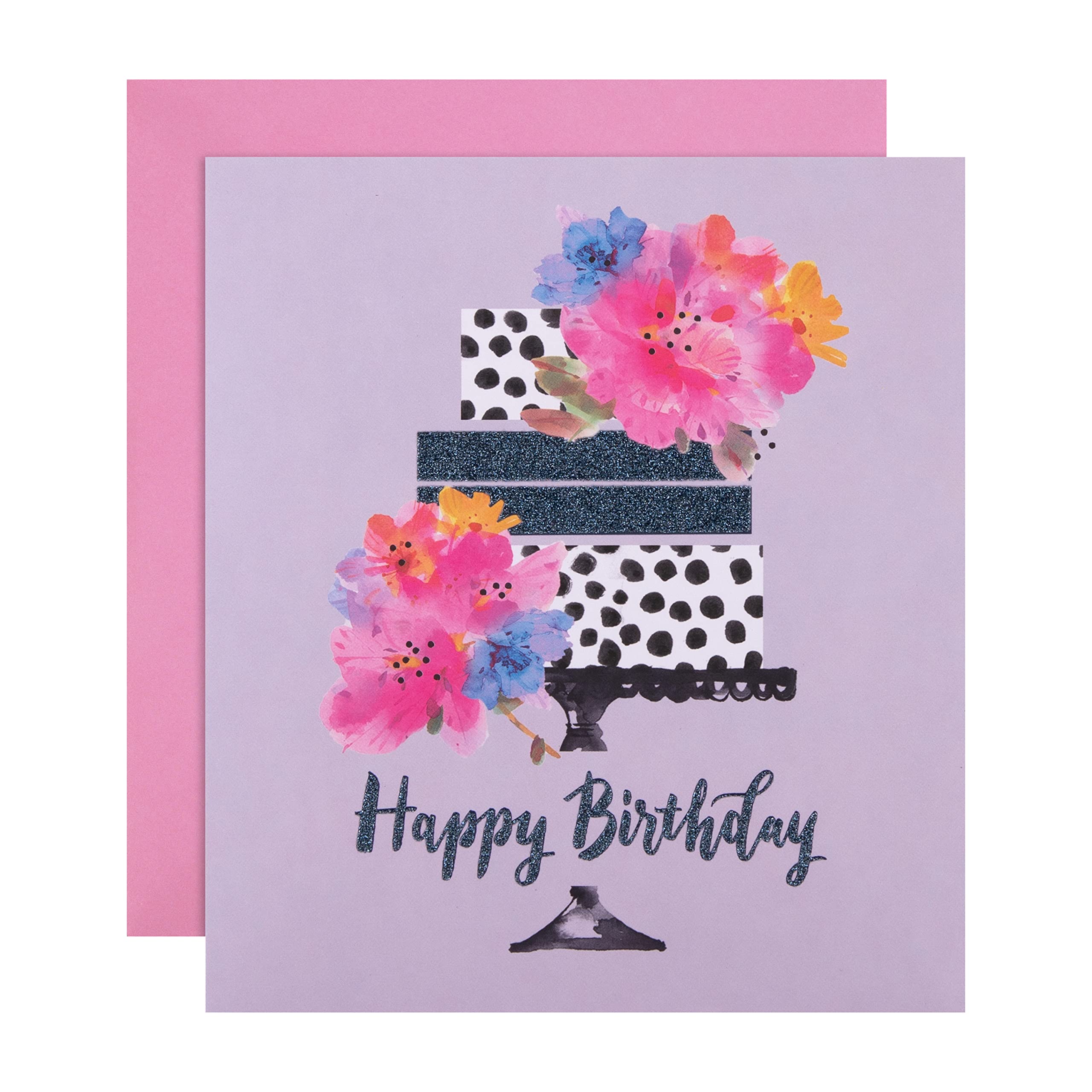Hallmark Birthday Card 'Cake' - Contemporary Design | 16cm x 18cm | Glitter Details