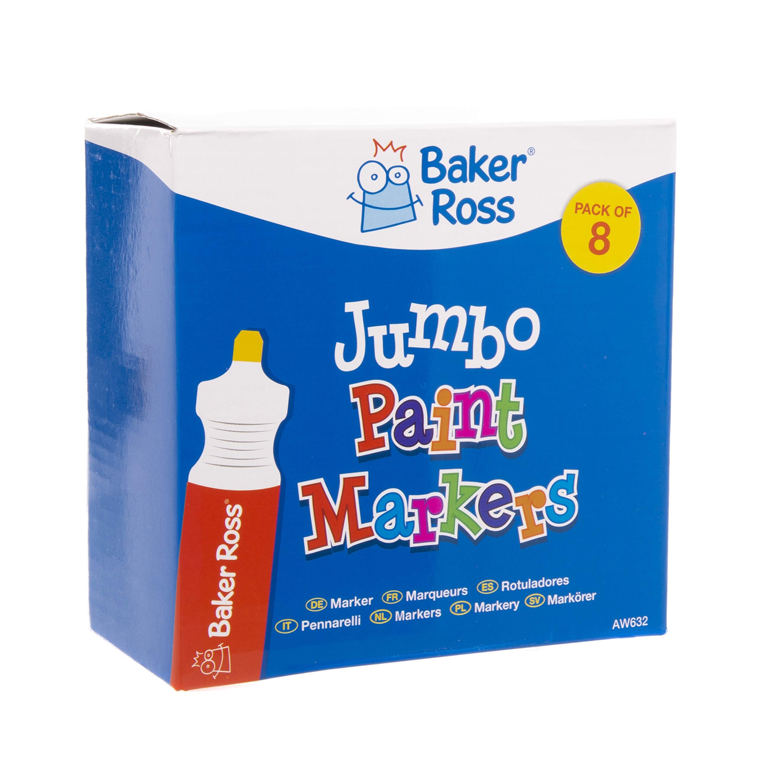 Baker Ross Jumbo Paint Markers - Pack of 8, Quick Drying, Easy Grip for Kids Ages 3+ 4