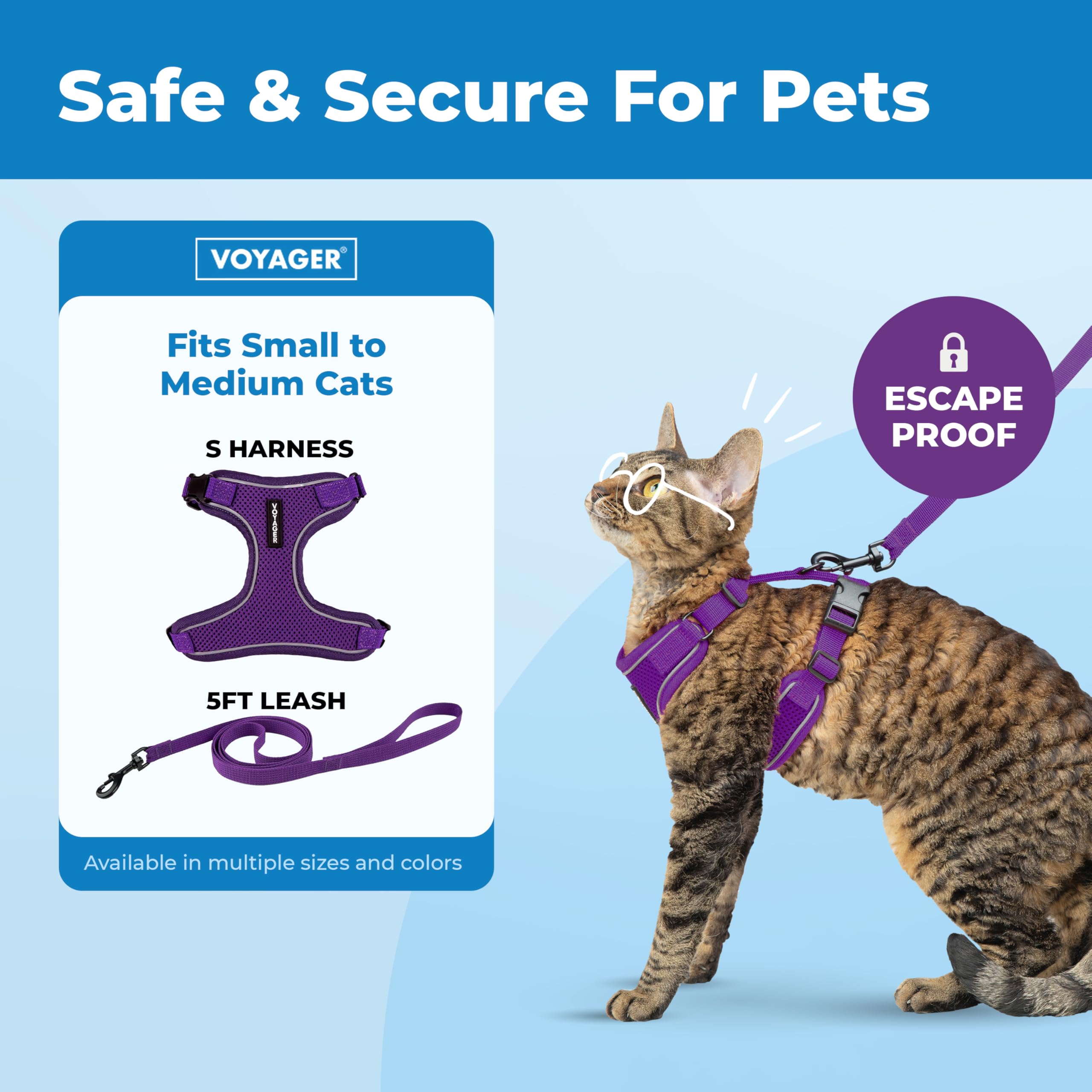 Best Pet Supplies Voyager Escape Proof Cat Harness and Leash Set - Reflective Stitching, All-Weather Air Mesh | Purple, Size S 2