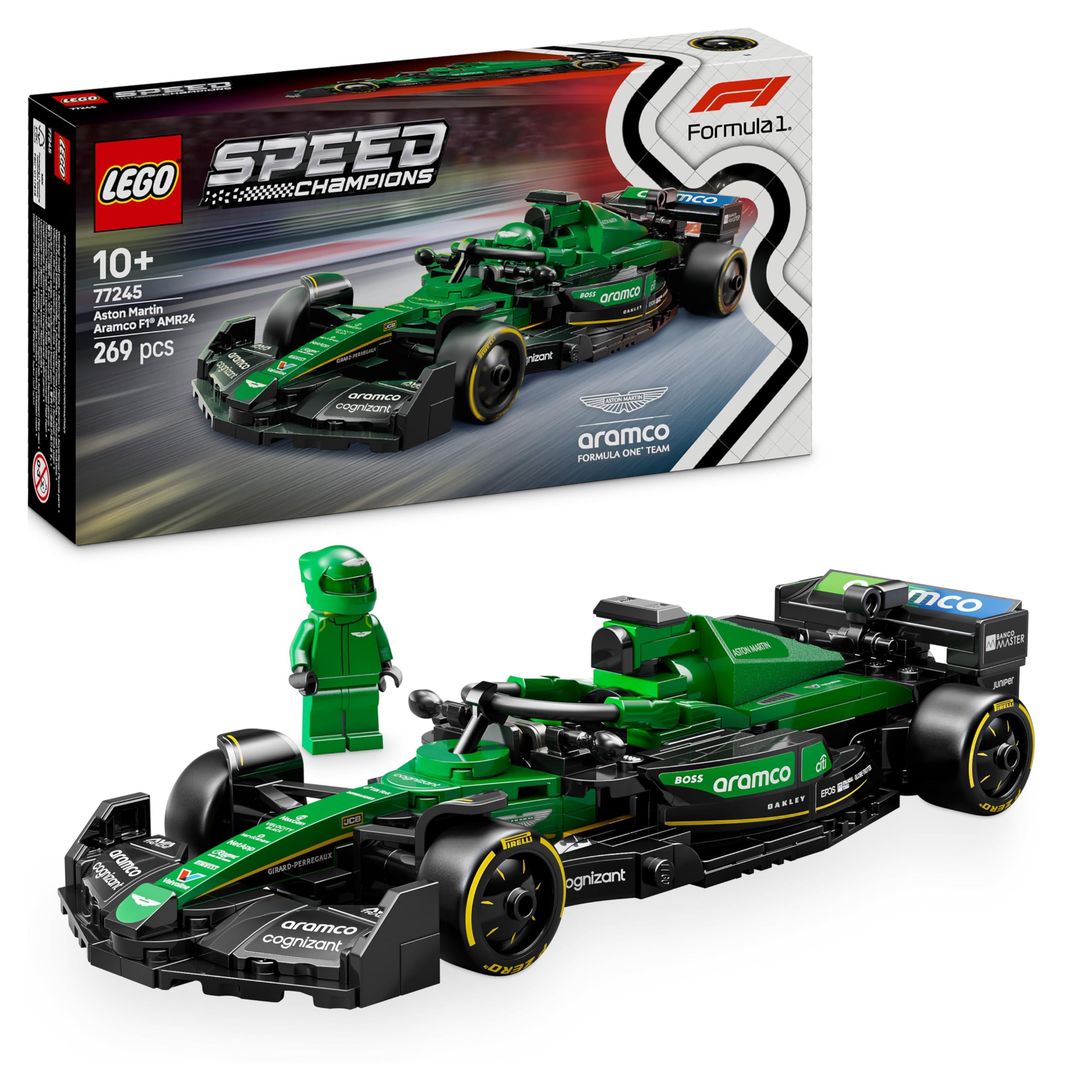 LEGO Speed Champions Aston Martin Aramco F1 AMR24 Race Car Set 77245 | Ages 10+ | Multicolor Plastic