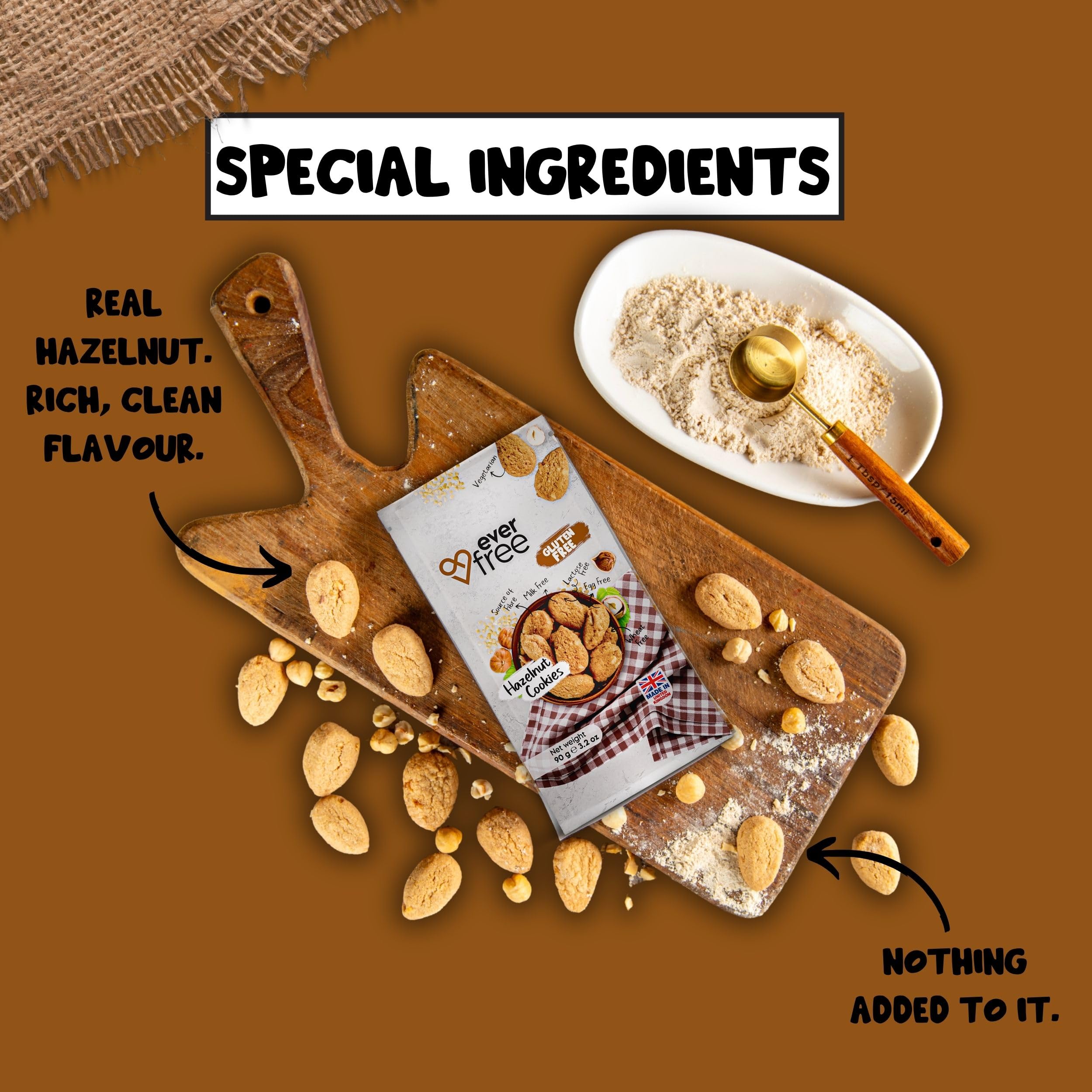 EverFree Gluten-Free Hazelnut Cookies - Vegan, Dairy-Free, Egg-Free, High Fibre 90g 5