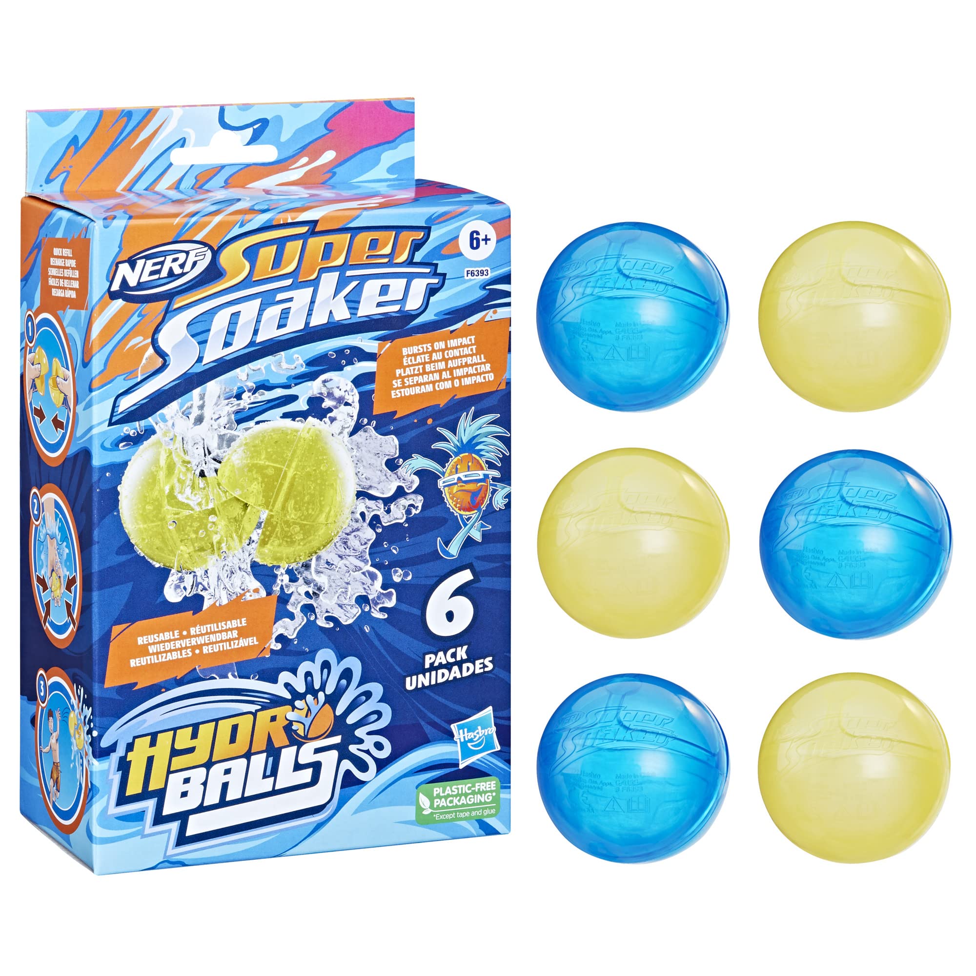 Nerf Super Soaker Hydro Balls - Reusable Water-Filled Balls (6-Pack)