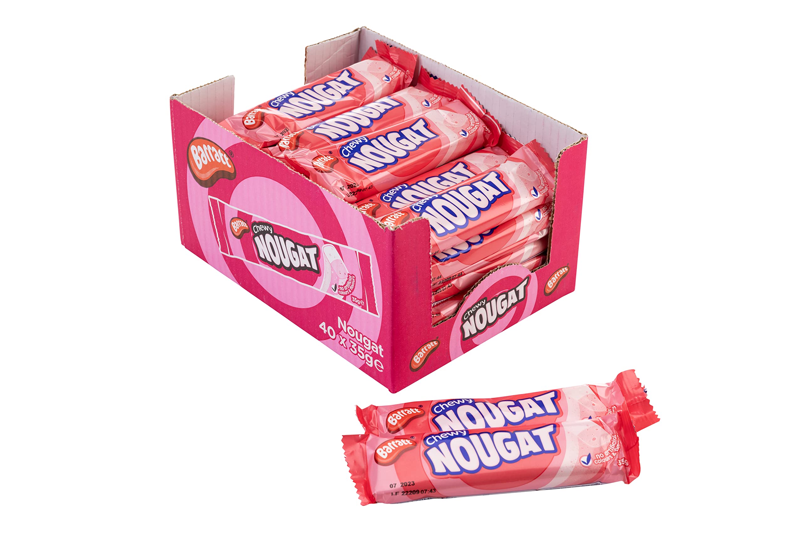 Barratt Chewy Nougat Bars 35 g (40er-Packung) – Himbeer- und Vanillegeschmack mit Erdnüssen