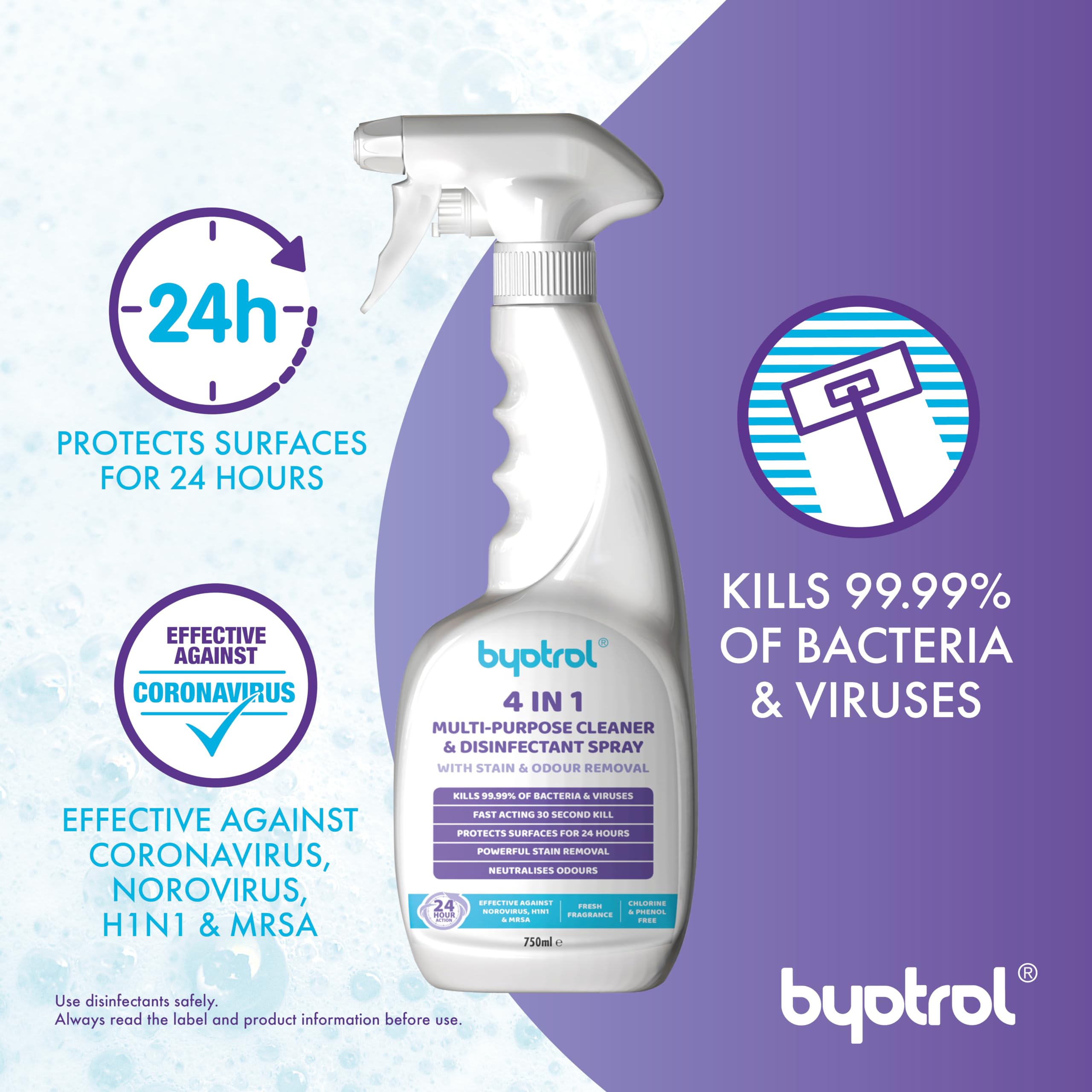 Byotrol 4-in-1 Multi-Purpose Cleaner & Disinfectant Spray with Cut Grass Scent | 750 ml 4
