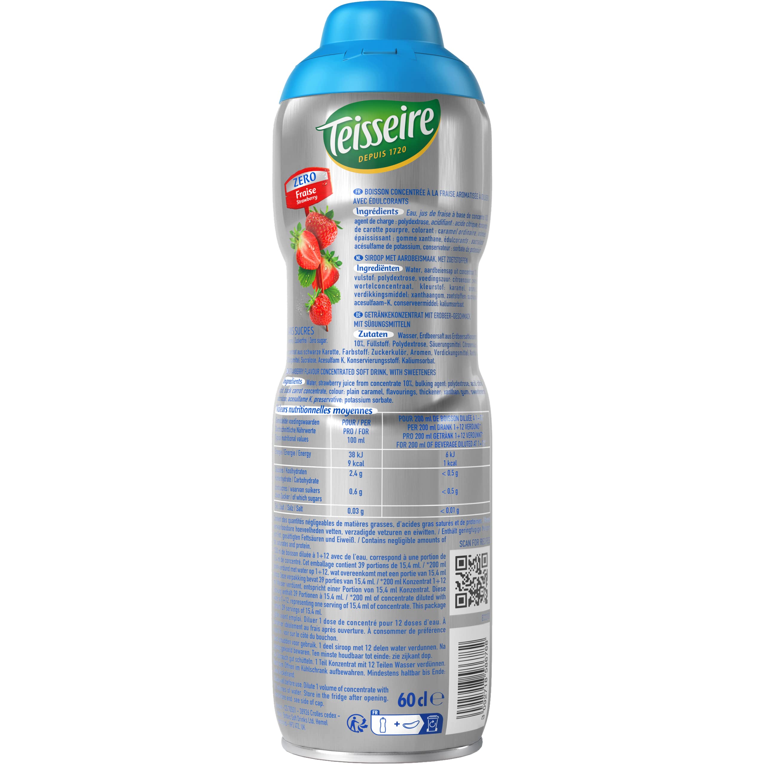 Teisseire Strawberry Zero Syrup - 0% Sugar | 600 ml | Low Calorie 3