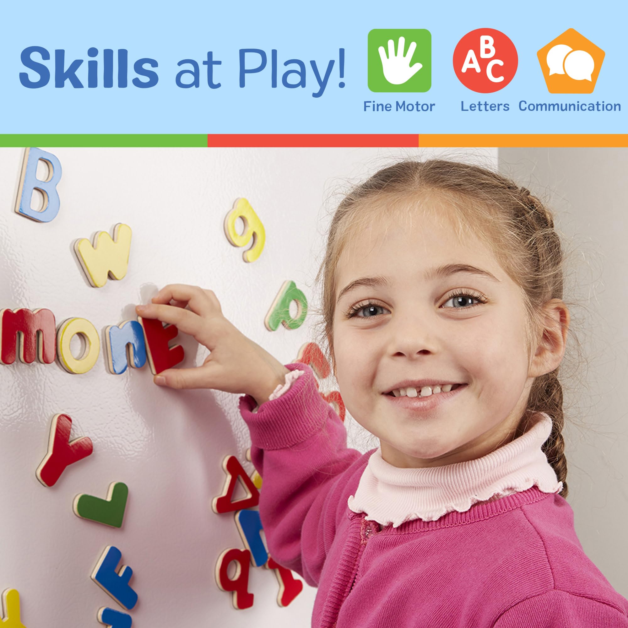 Melissa & Doug Magnetic Wooden Letters Set - 52 Pieces | Ages 3+ | English & Spanish Learning 5