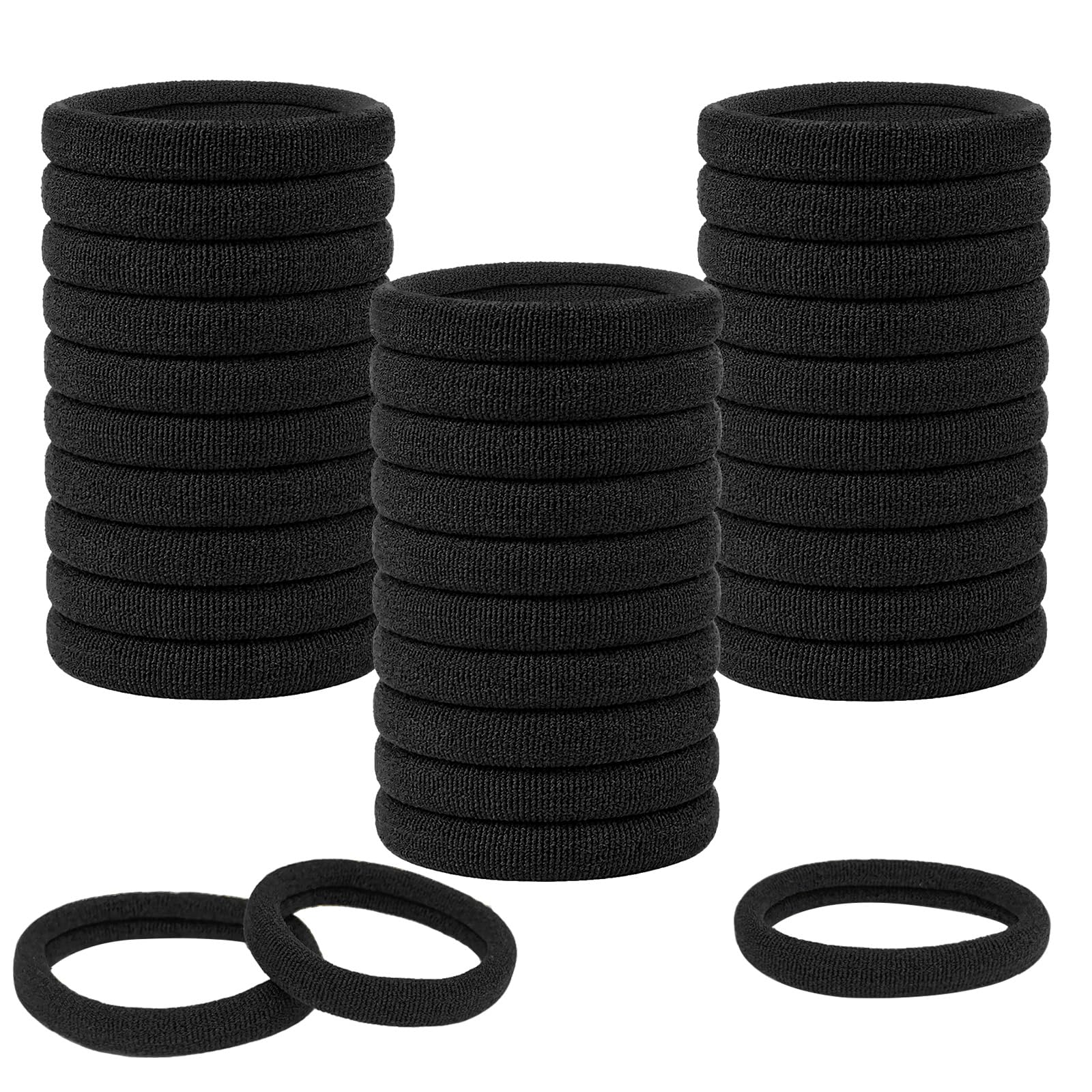 Admygo Seamless Thick Hair Ties - 30 Pack Black Elastic Hair Bands for All Hair Types
