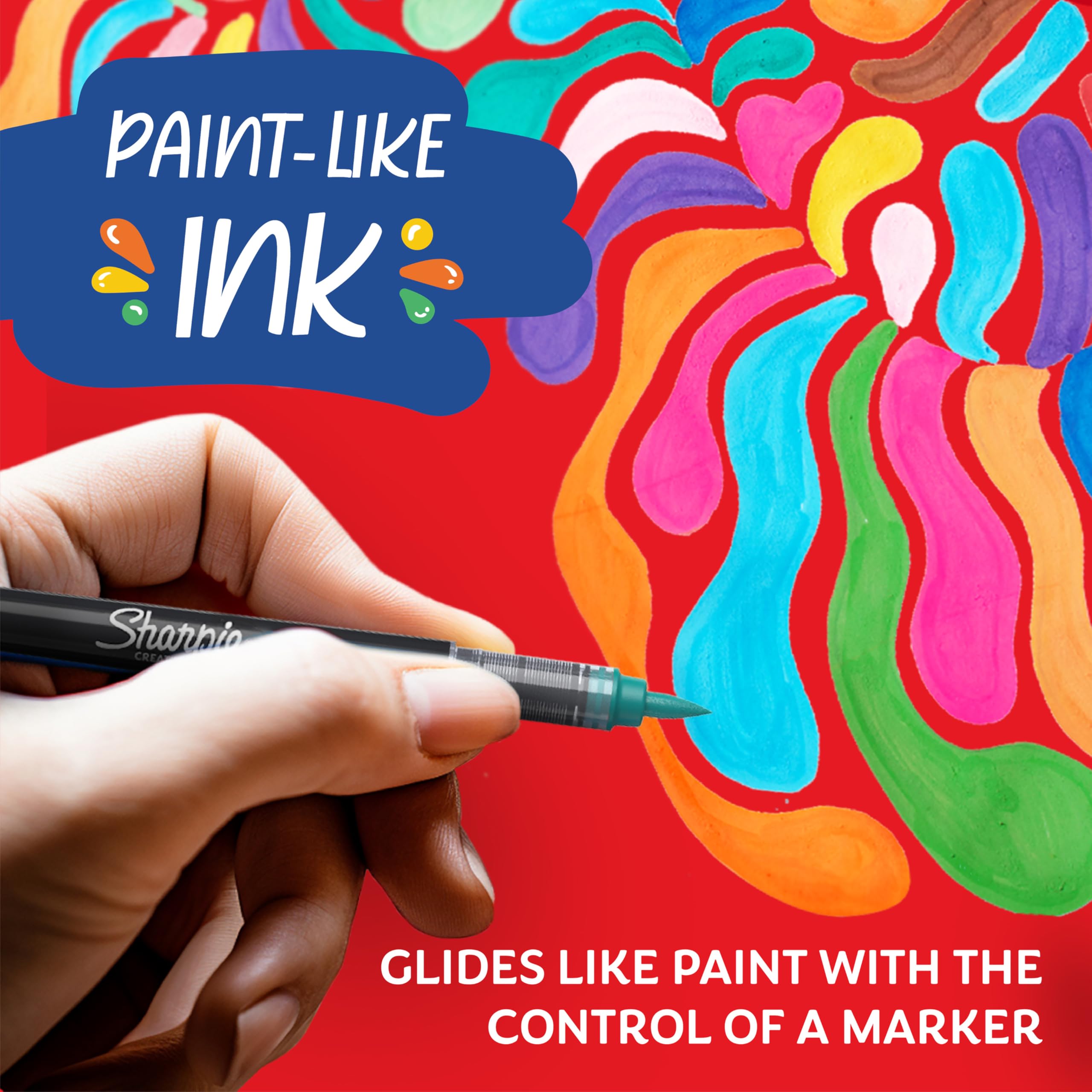 Sharpie Creative Marker Acrylic Paint Pens - Water-Based, No-Bleed Ink, Pops on Light & Dark Surfaces | Pack of 6 Red 3