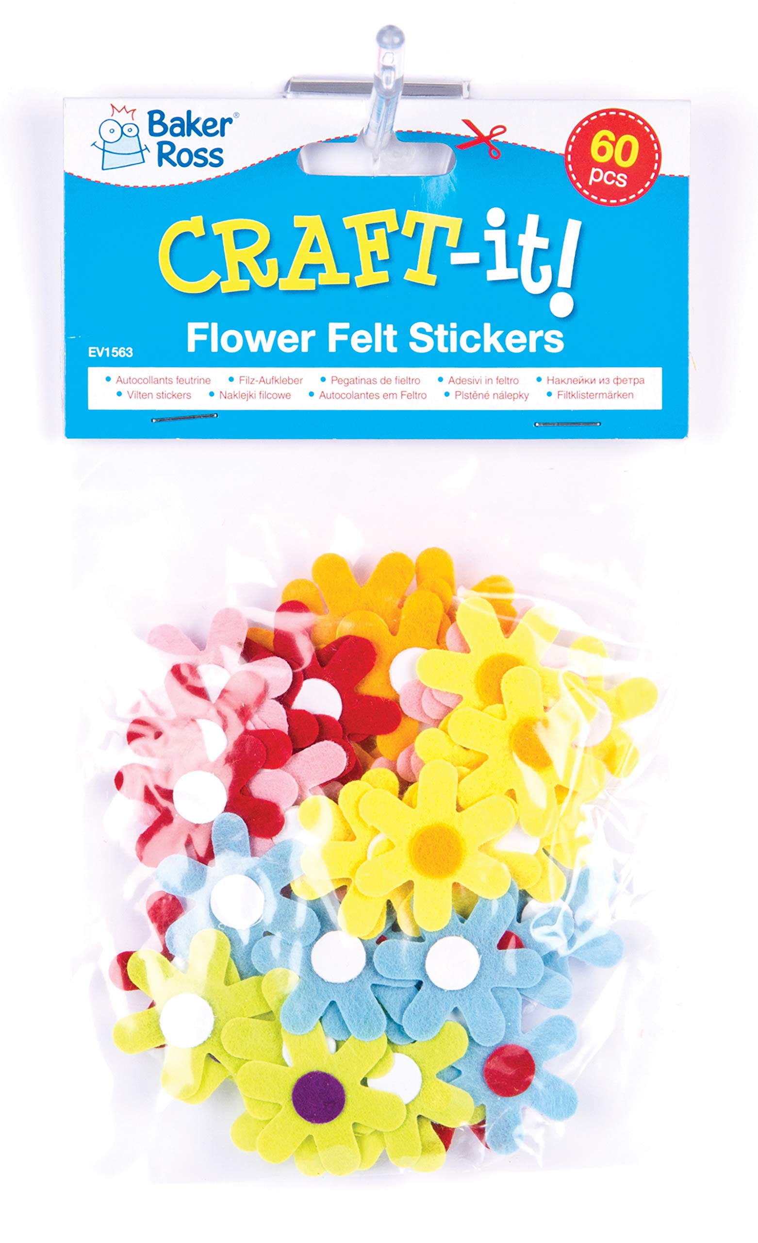 Baker Ross Self Adhesive Flower Felt Stickers (EV1563) - 200 Pack, 30mm, Assorted Colors