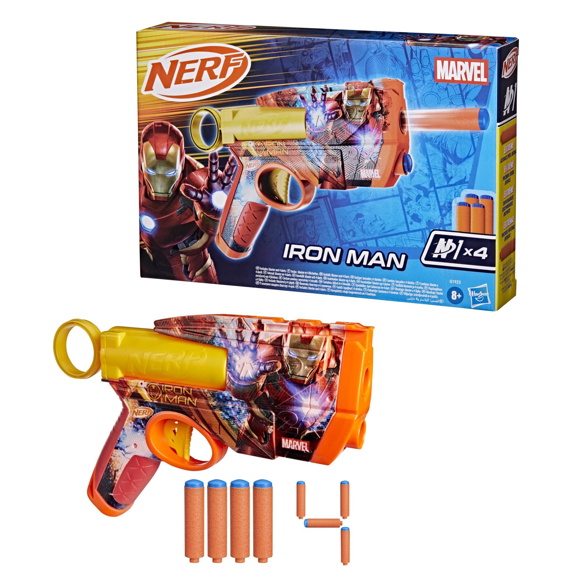 Nerf Marvel Iron Man Dart Blaster with 2-Dart Capacity and 4 N1 Darts | Ages 8+