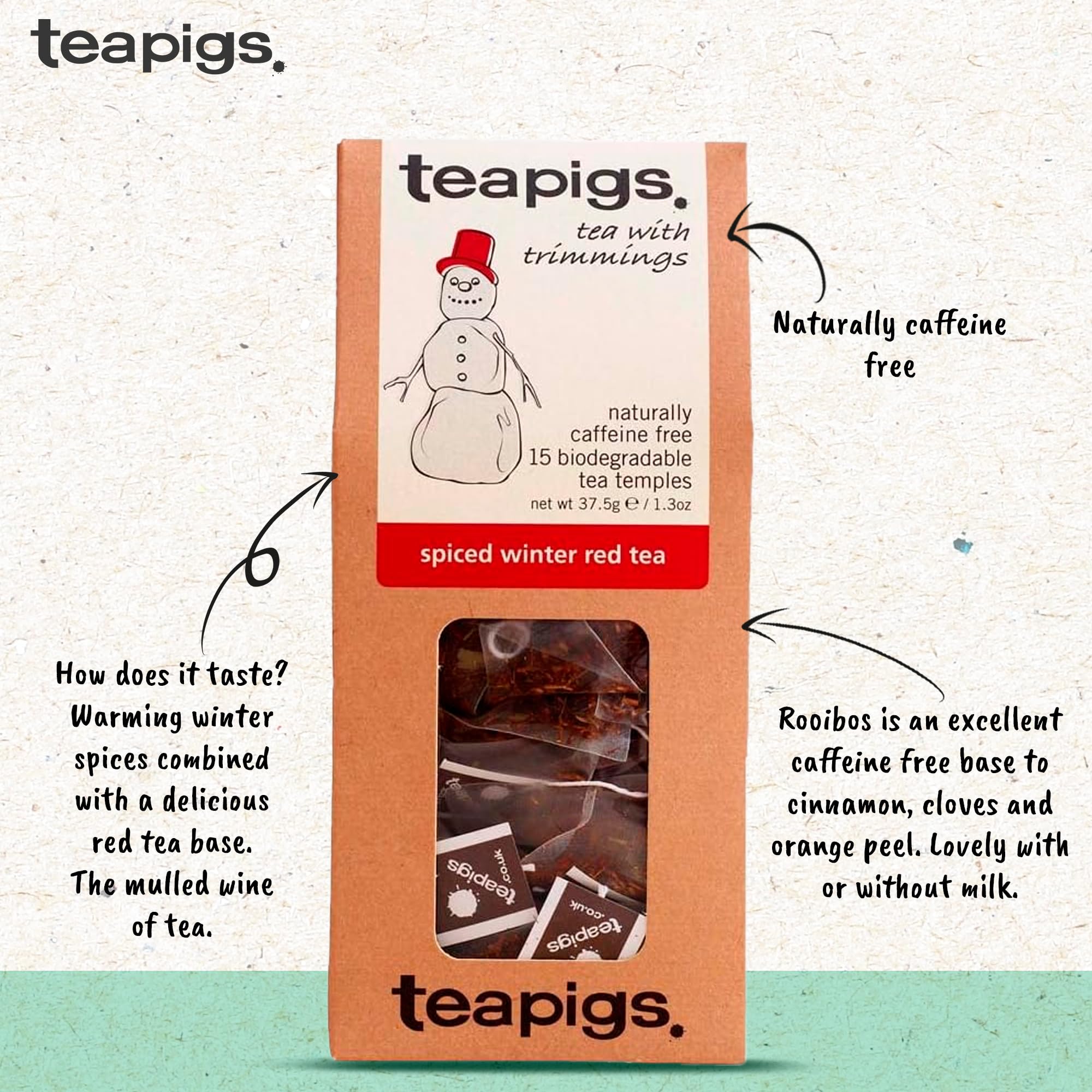 teapigs Spiced Winter Red Teebeutel – Rooibos-Kräutermischung mit Zimt, Nelken und Orangenschale 6