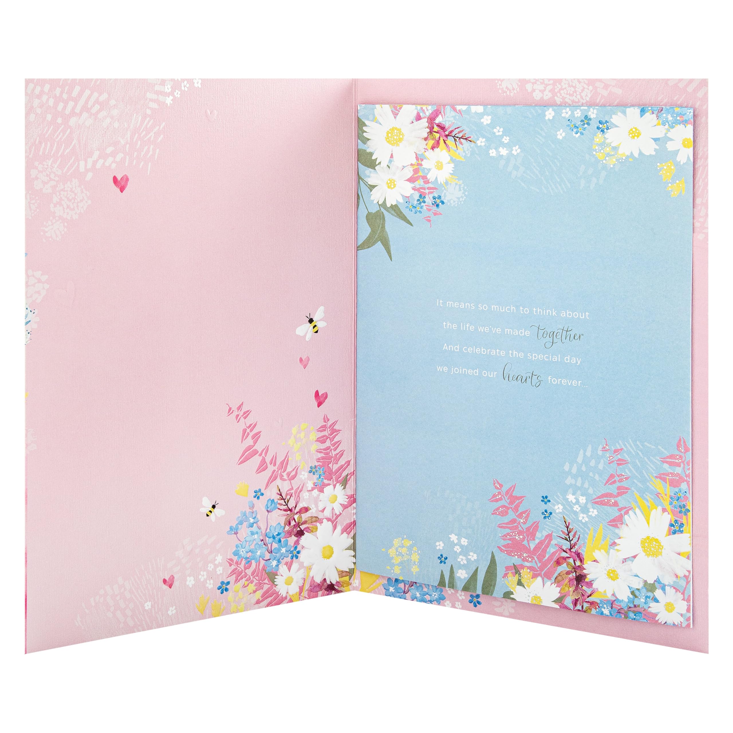 Hallmark Anniversary Card for Wife - Pink Florals Design with Raffia Bow & Foil Accents