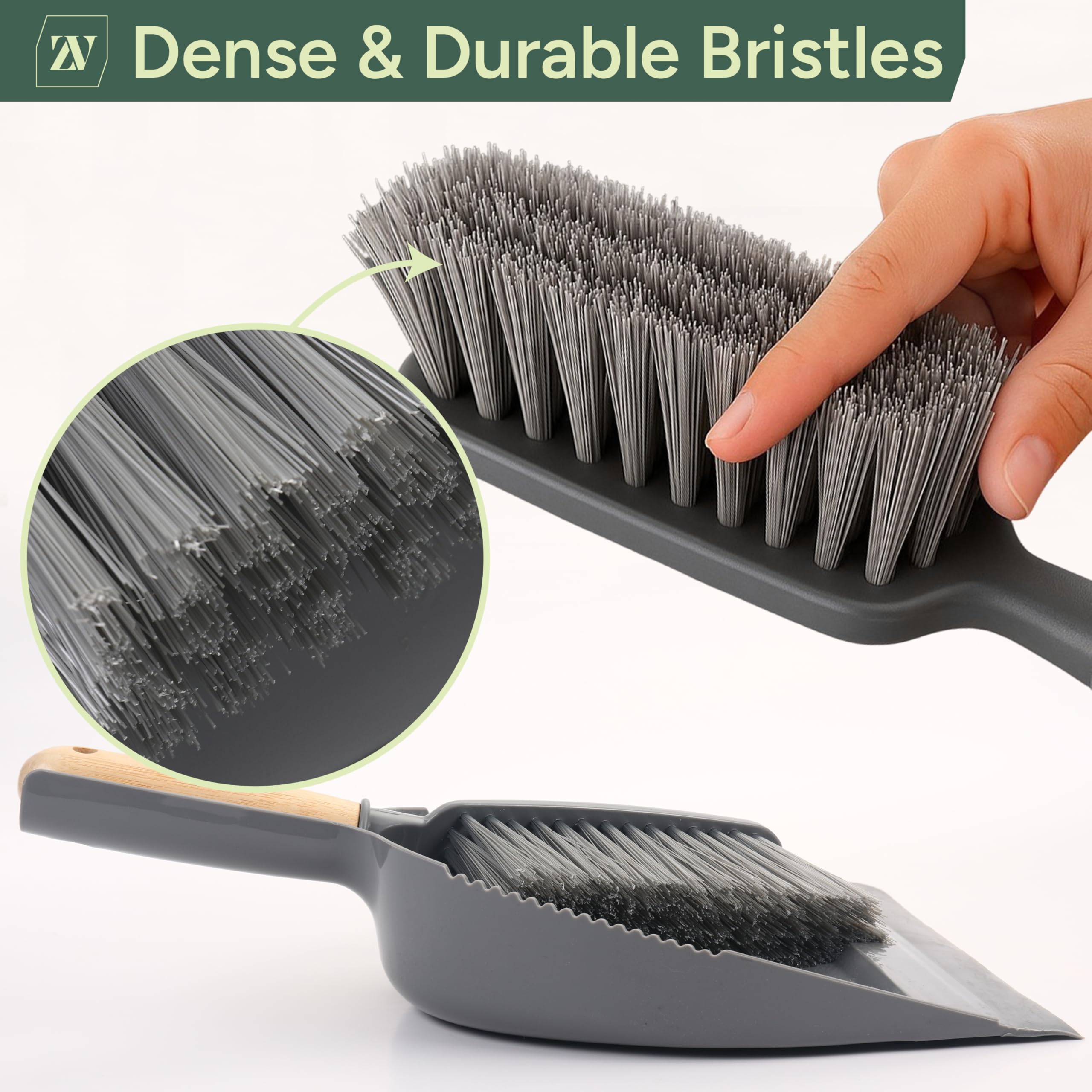 Zuvo Dustpan and Brush Set - Premium Bamboo Handle | Heavy Duty Bristles | Indoor/Outdoor Use 3