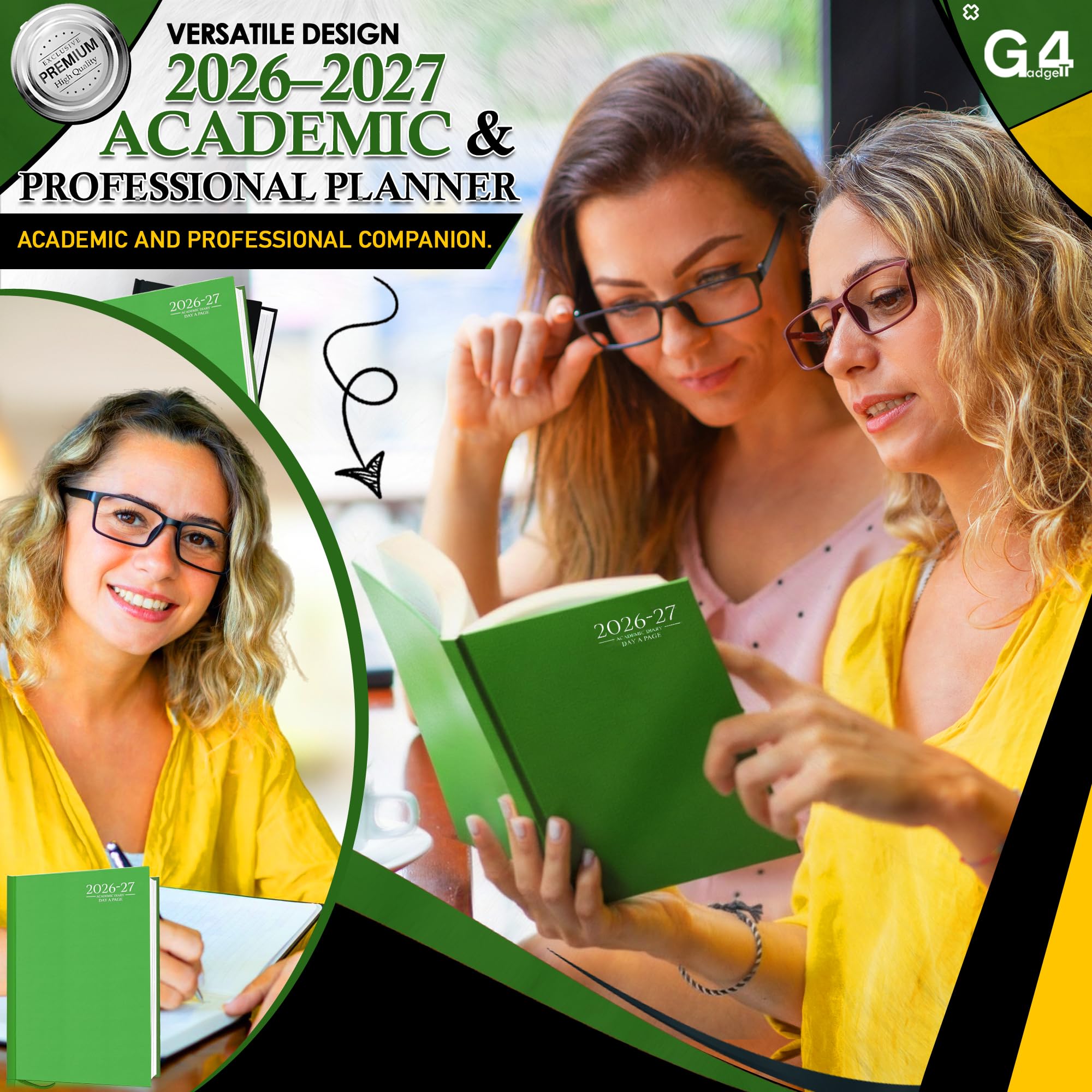 G4GADGET 2026-2027 Academic Diary - A4 Day A Page | Lime Green Hardback 3