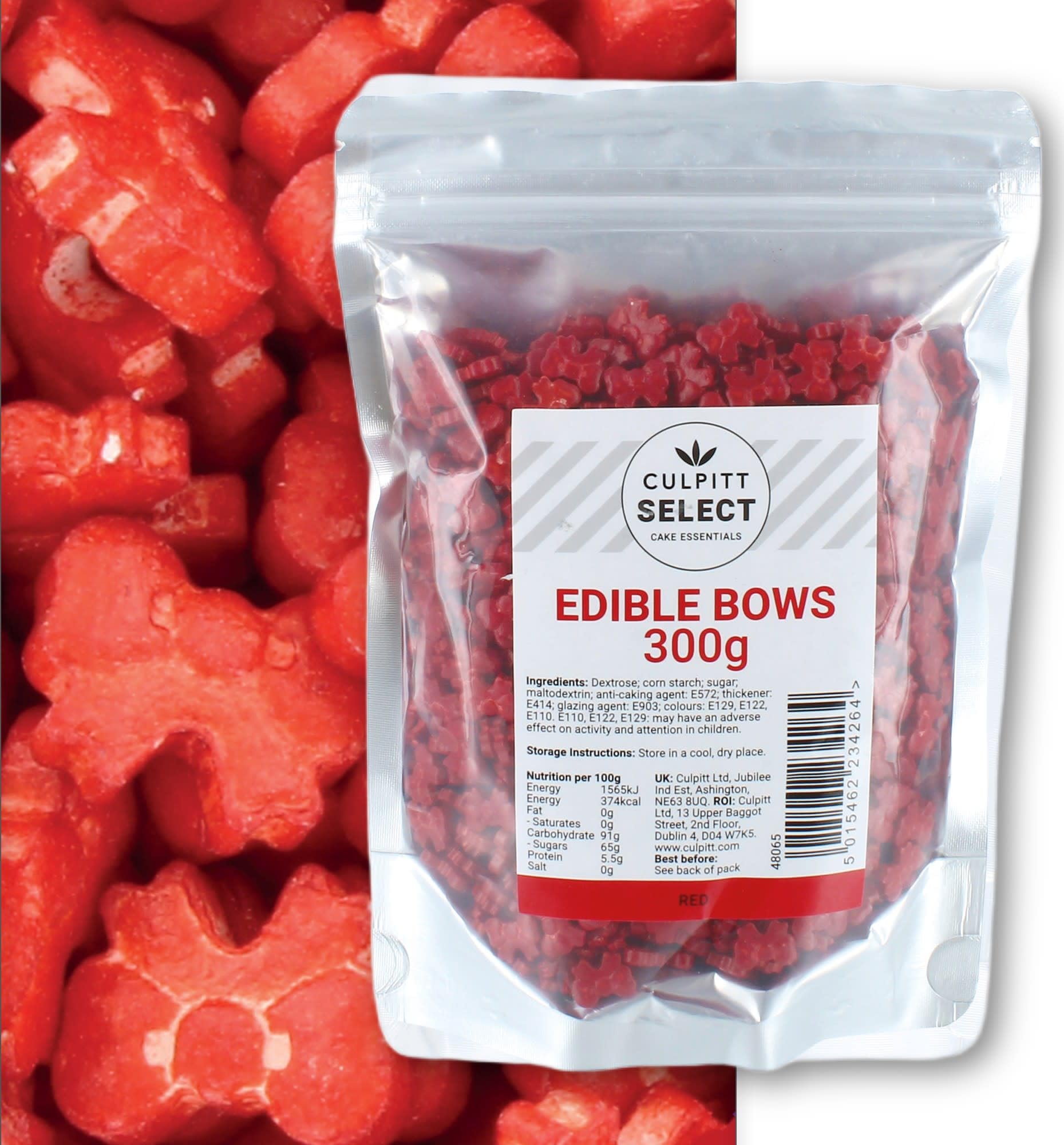Culpitt Select Red Bow Sprinkles - Edible Sugar Decorations | 300g Pouch 1