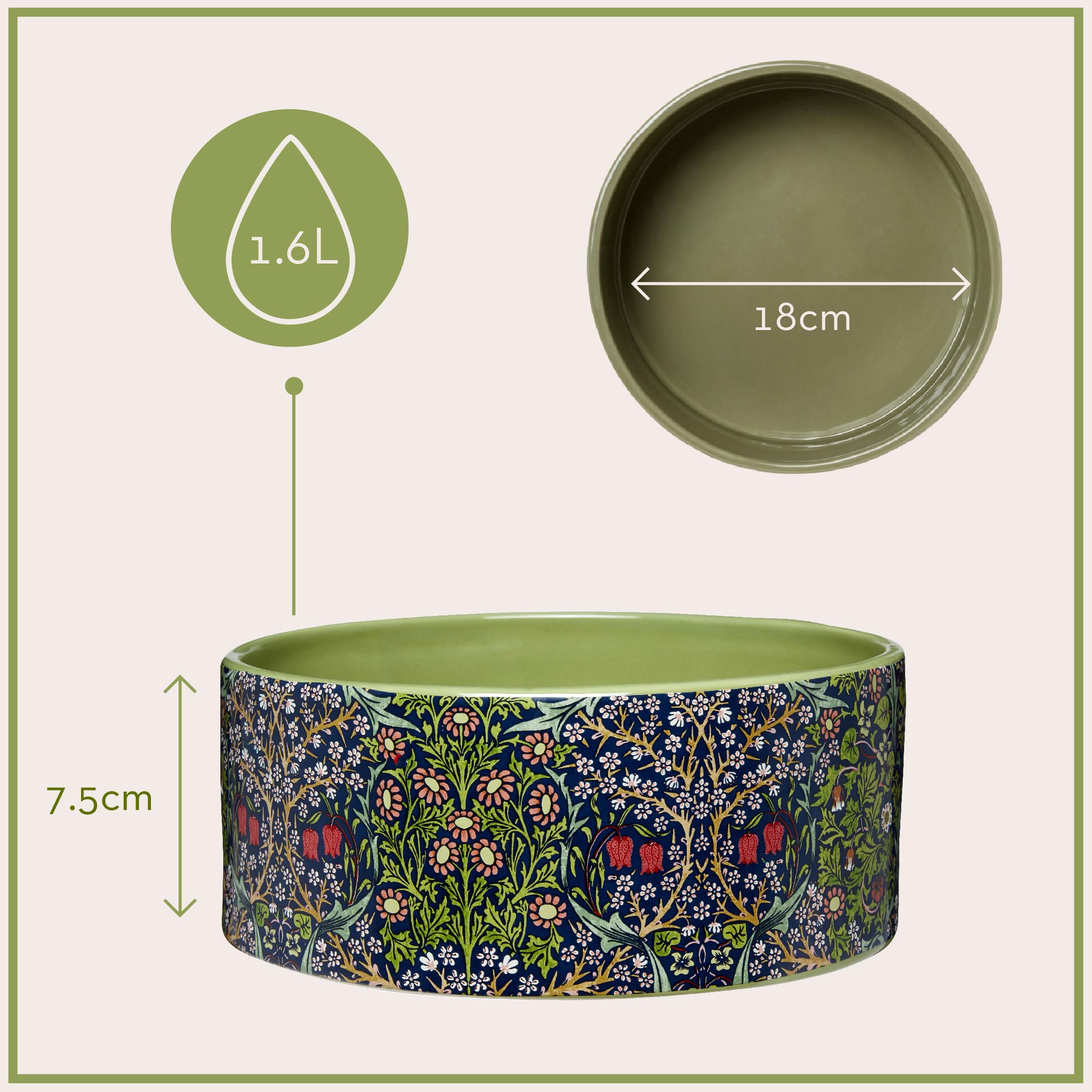 William Morris at Home Ceramic Slow Feeder Dog Bowl - Blue | Dishwasher Safe | 18.5 x 7.7 cm 6