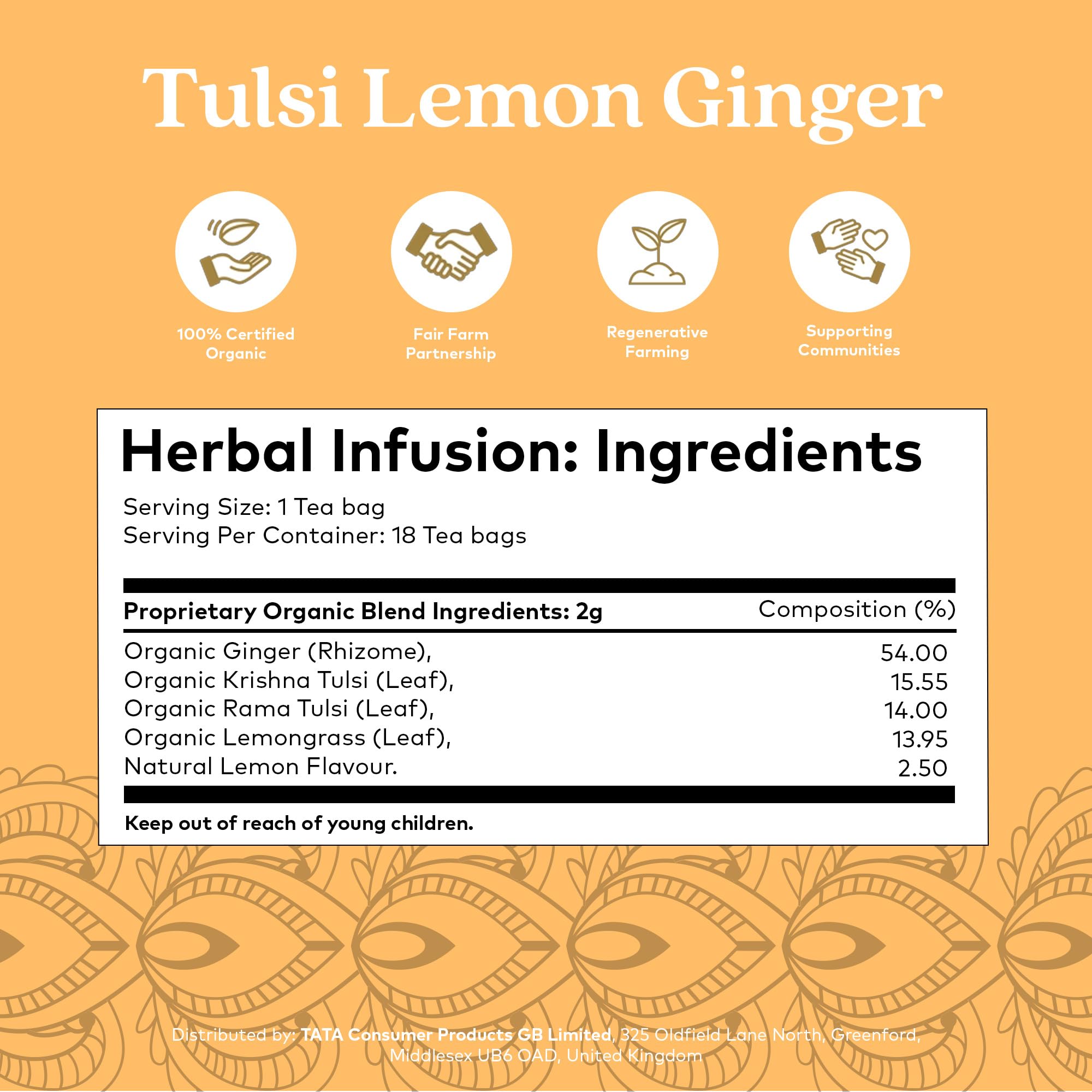 ORGANIC INDIA Tulsi Lemon & Ginger Herbal Tea - Caffeine-Free, Certified Organic, 1 Count Teabags 5
