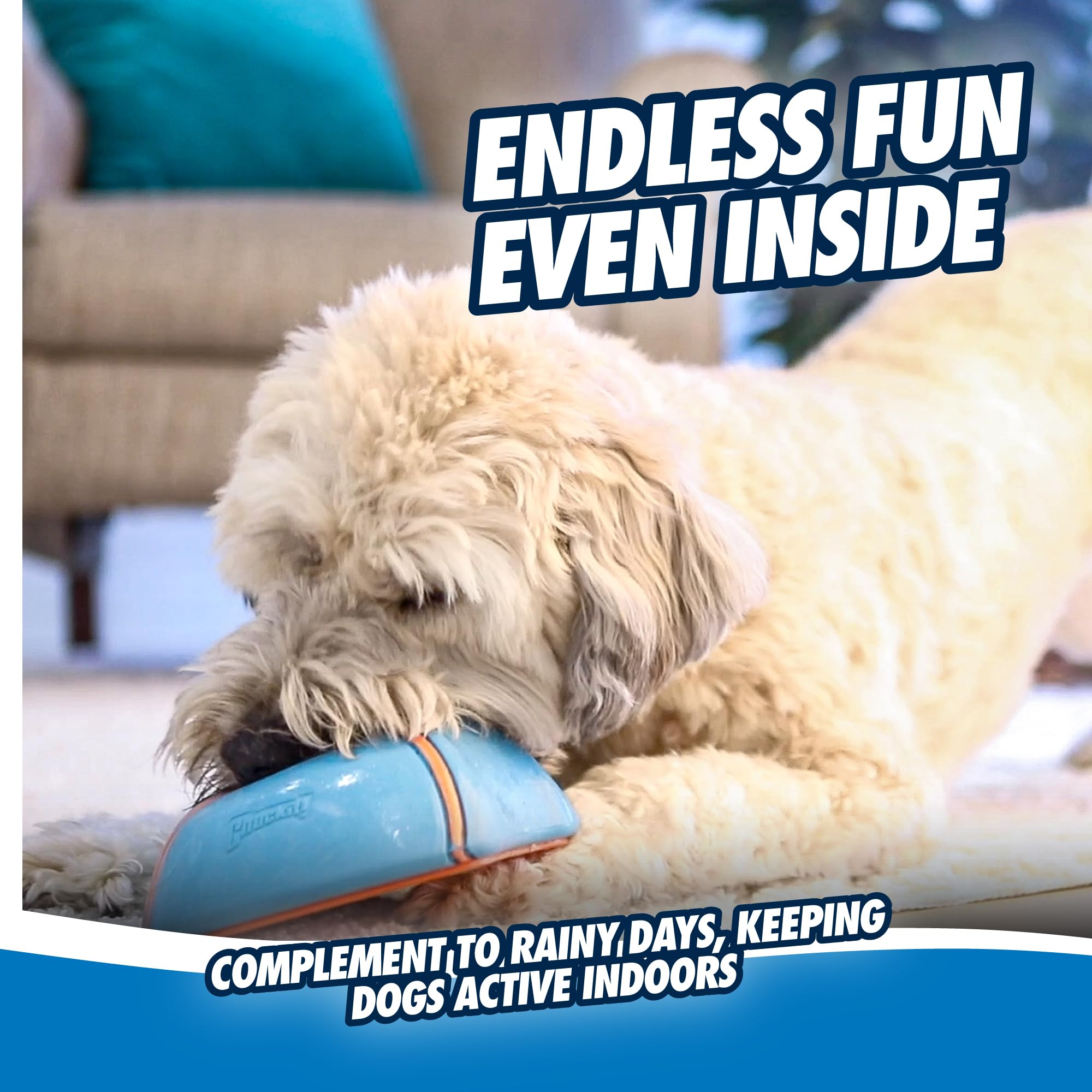 Chuckit! Indoor Super Slider Dog Toy - Glides on Floors | Squeaker Included | Blue Size M