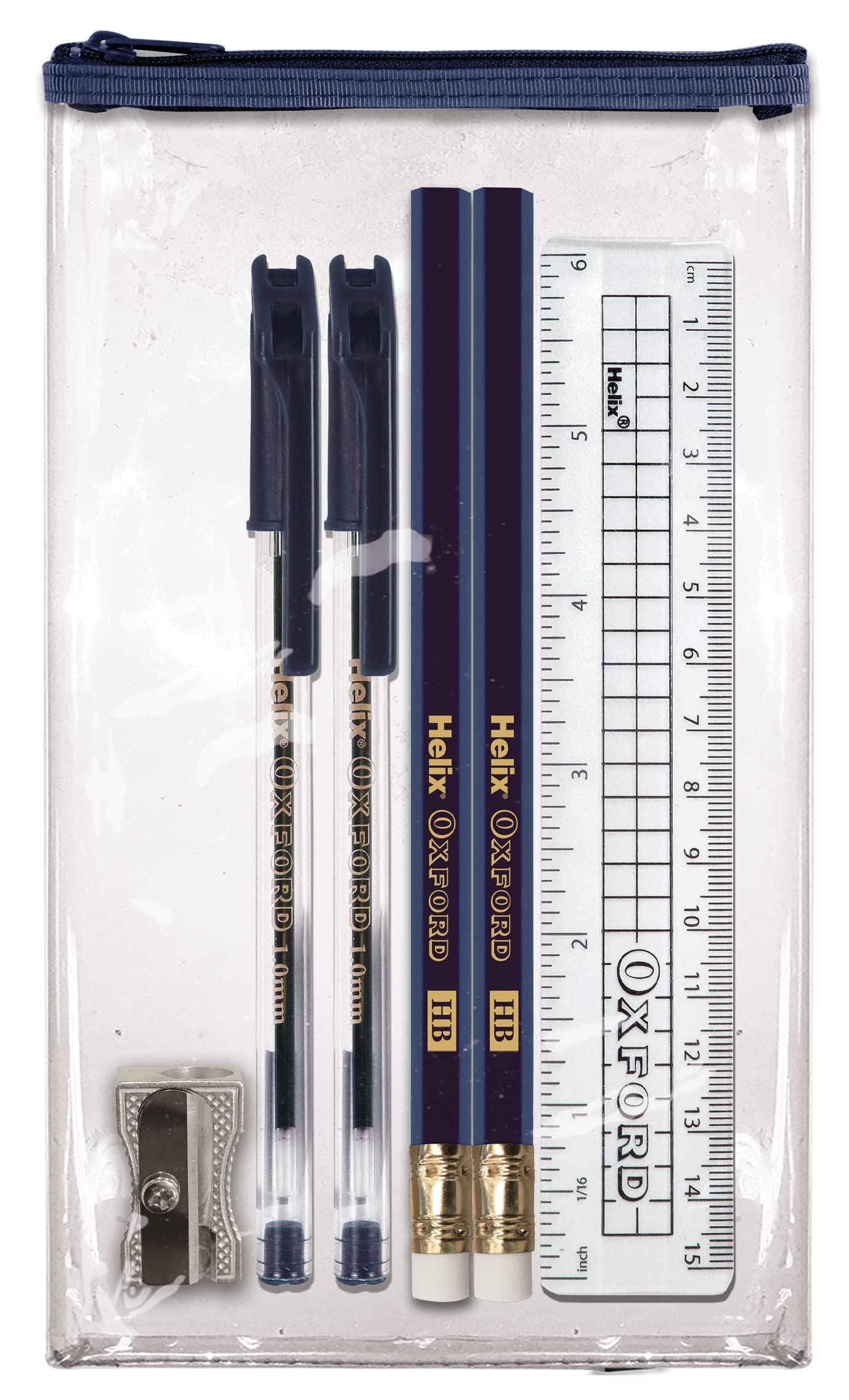 Helix Oxford Blazer Buddy Essential Stationery Set with Compact Clear Pencil Case | 6 Items