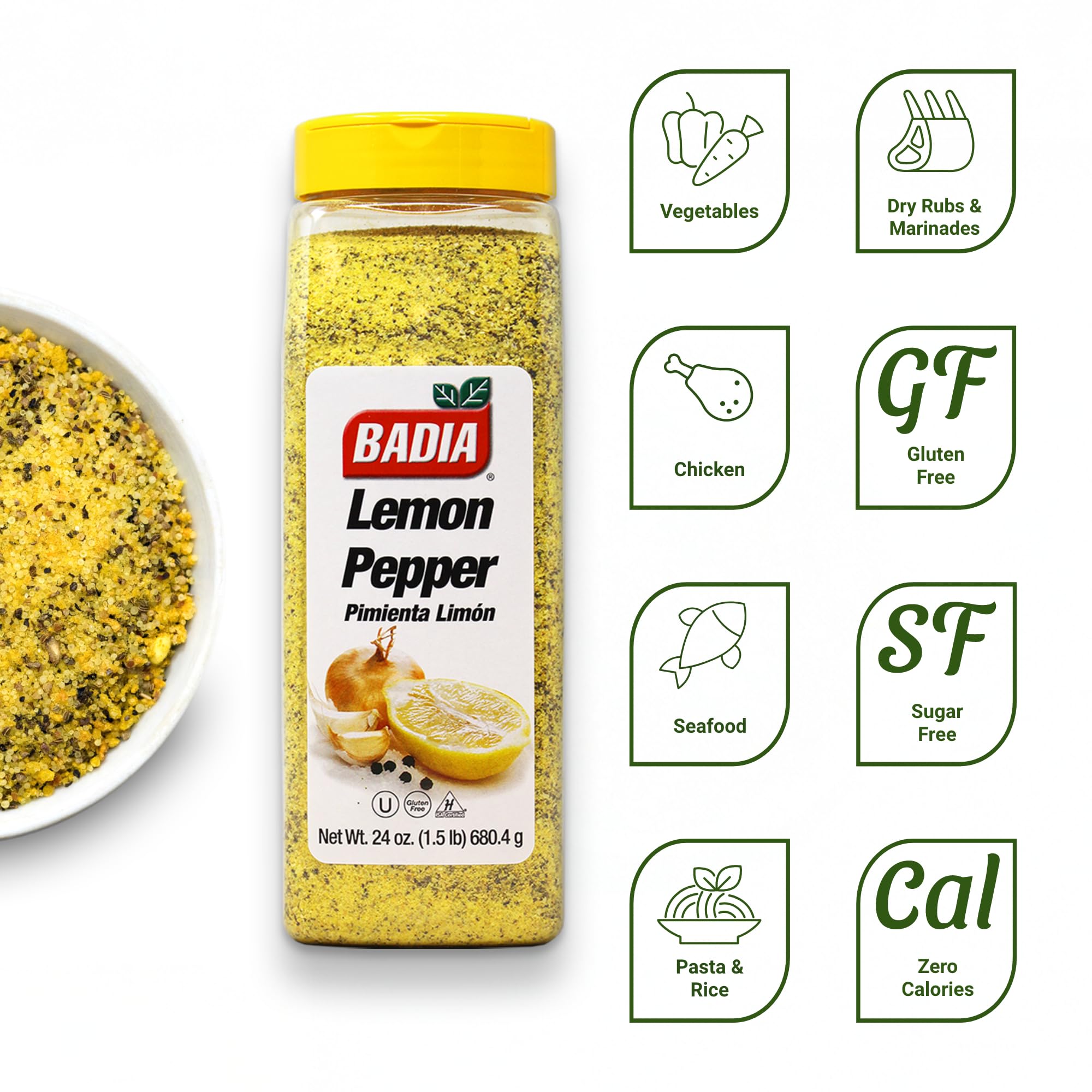 Badia Lemon Pepper Seasoning - Catering Size, Bright Lemon & Pepper Flavor | 680.4g