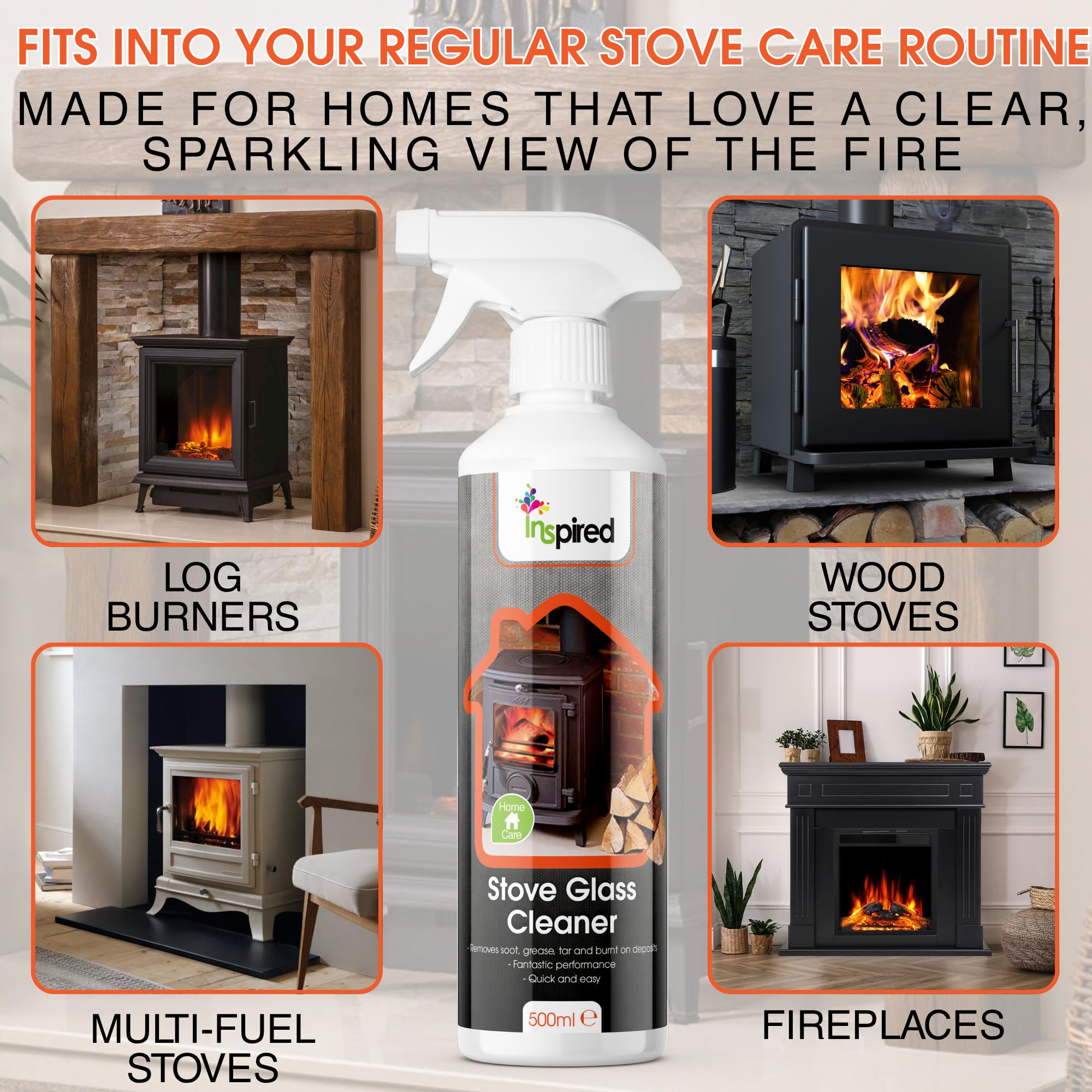 Inspired Stove Glass Cleaner - Dissolves Soot, Grease & Tar | 500 ml Liquid Spray 4