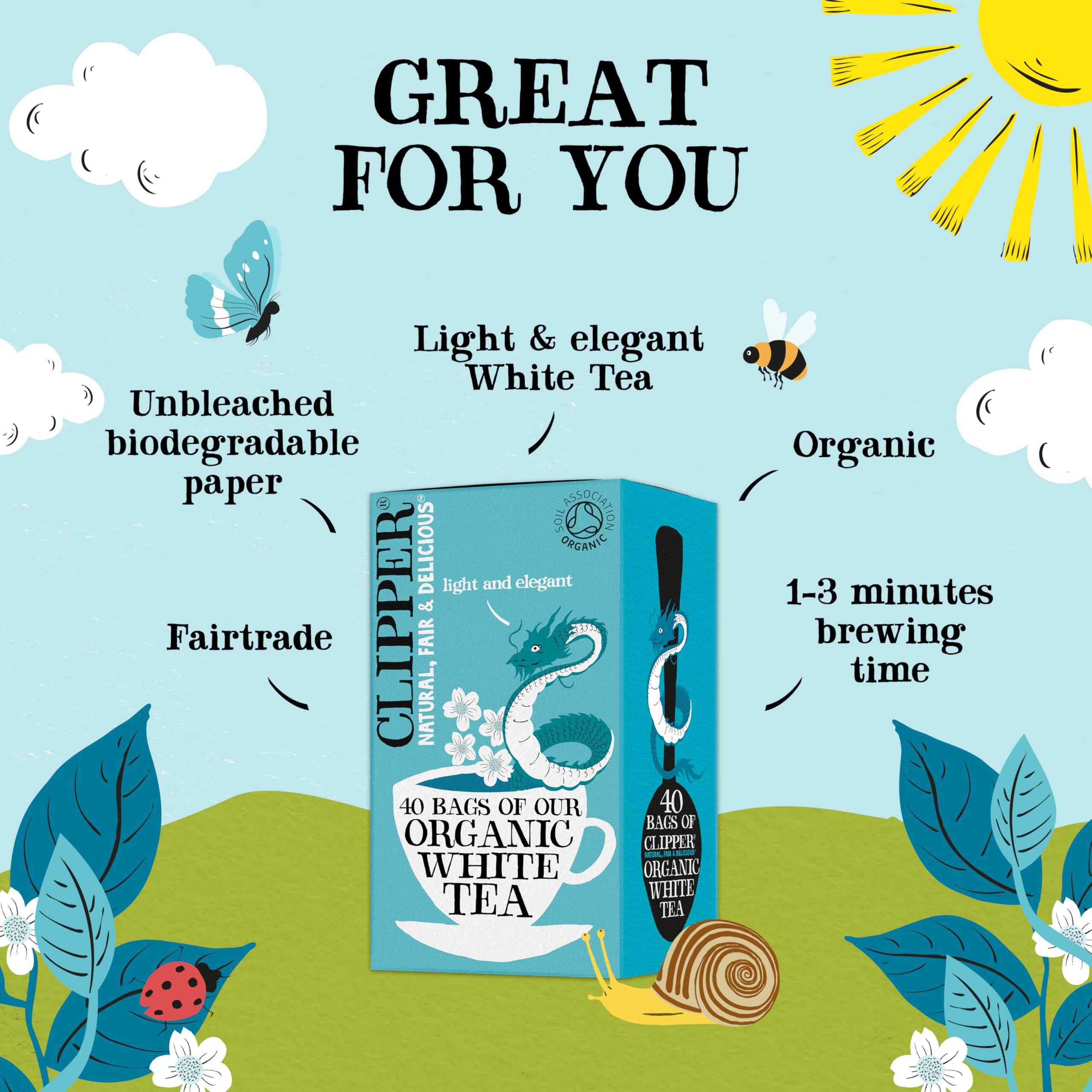 Clipper Organic White Tea Bags - 40 Count, Antioxidant Support | Plastic-Free Bags