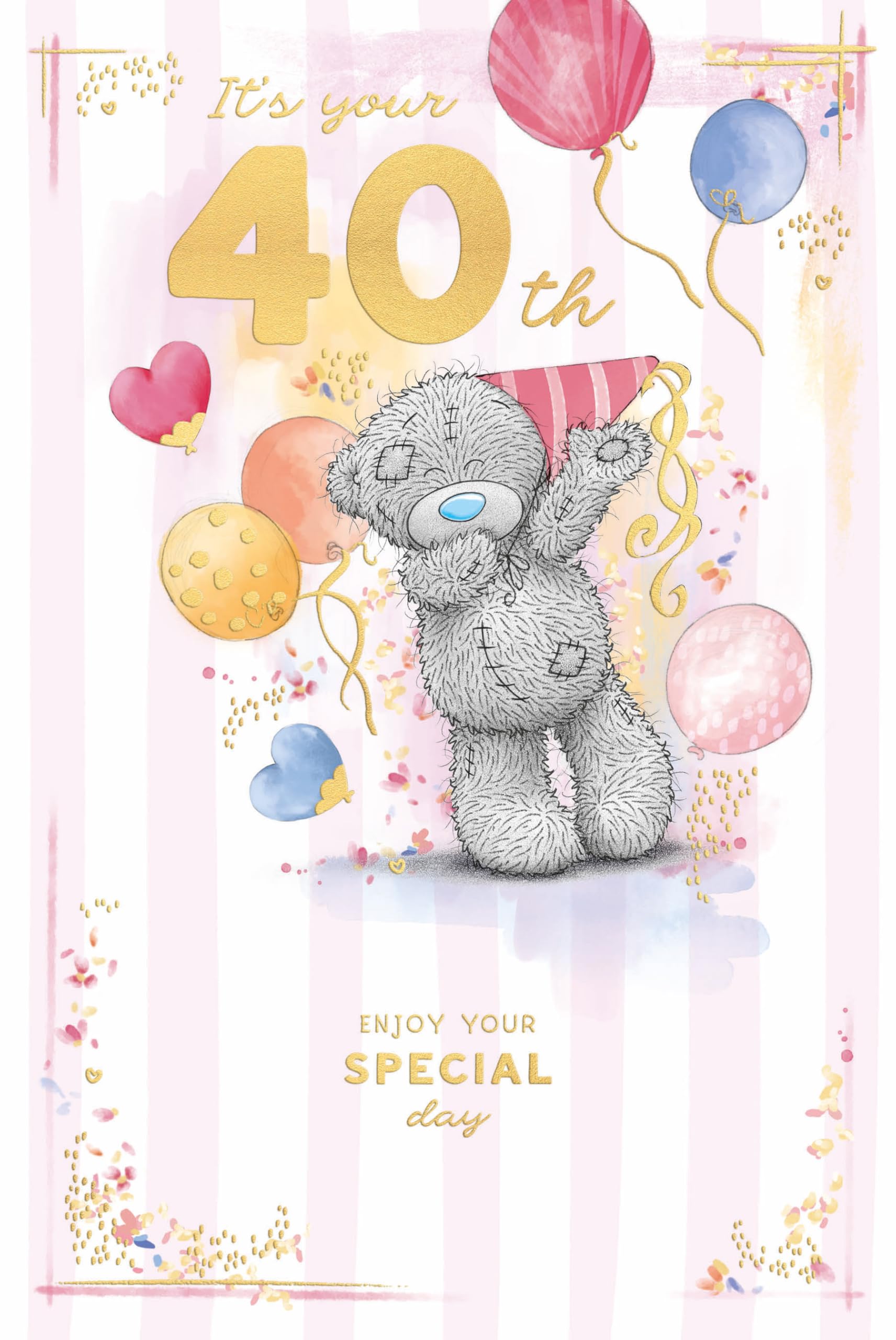 Me To You Tatty Teddy Luxury Gold Embellished Birthday Card - 40th Birthday | 6 x 9 Inches