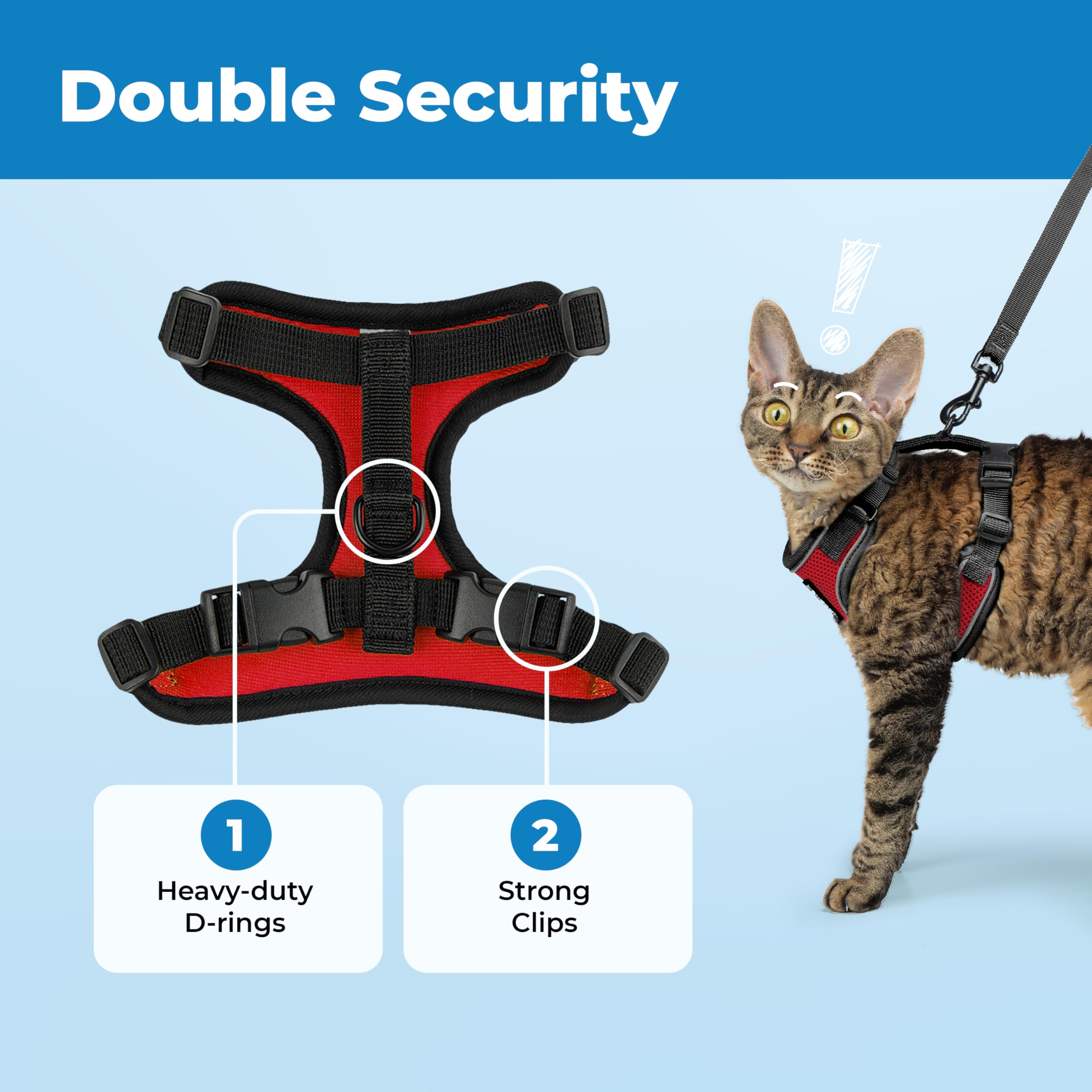 Best Pet Supplies Voyager Escape Proof Cat Harness and Leash Set - Reflective Stitching, All-Weather Air Mesh | XXS Size | Black Trim-Red 5