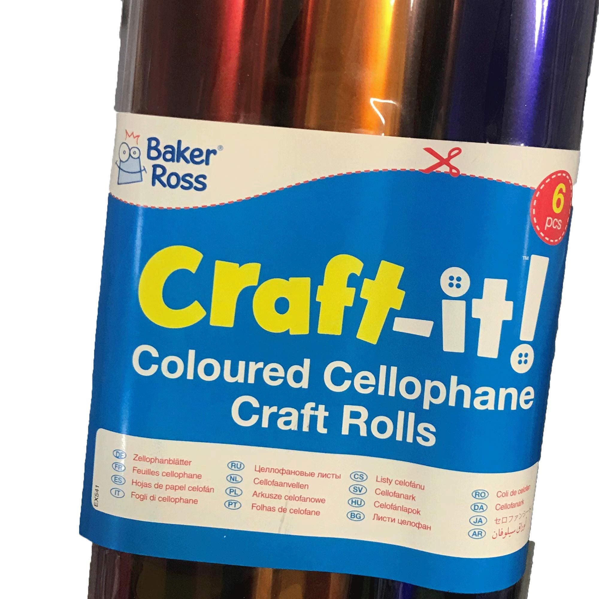 Baker Ross EX541 Cellophane Film Rolls - 6 Pack, Assorted Colours | 4.5m x 50cm 3