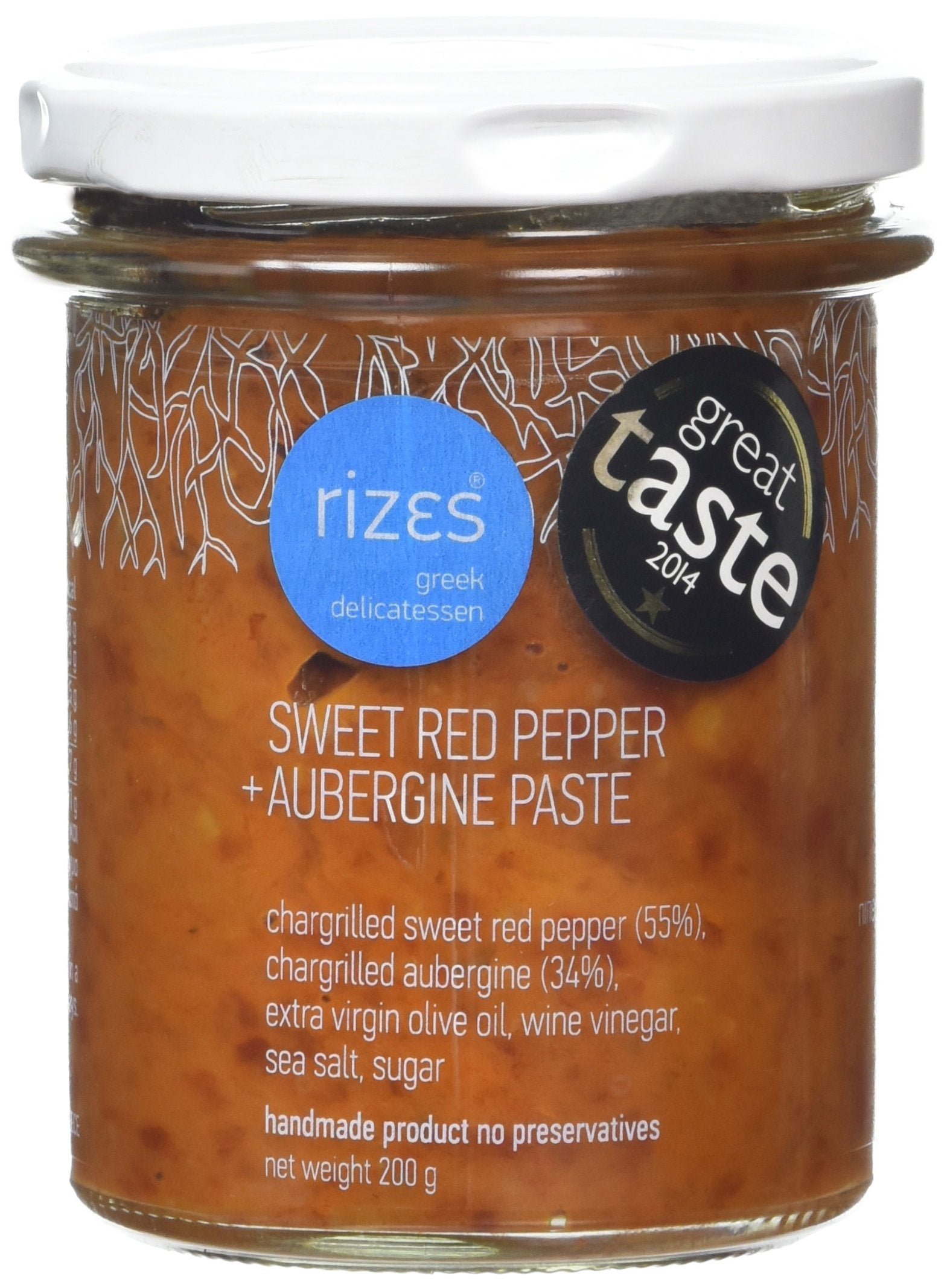 Rizes Greek Delicatessen Sweet Red Pepper and Aubergine Paste - Vegan, Smoky Flavor | 200g