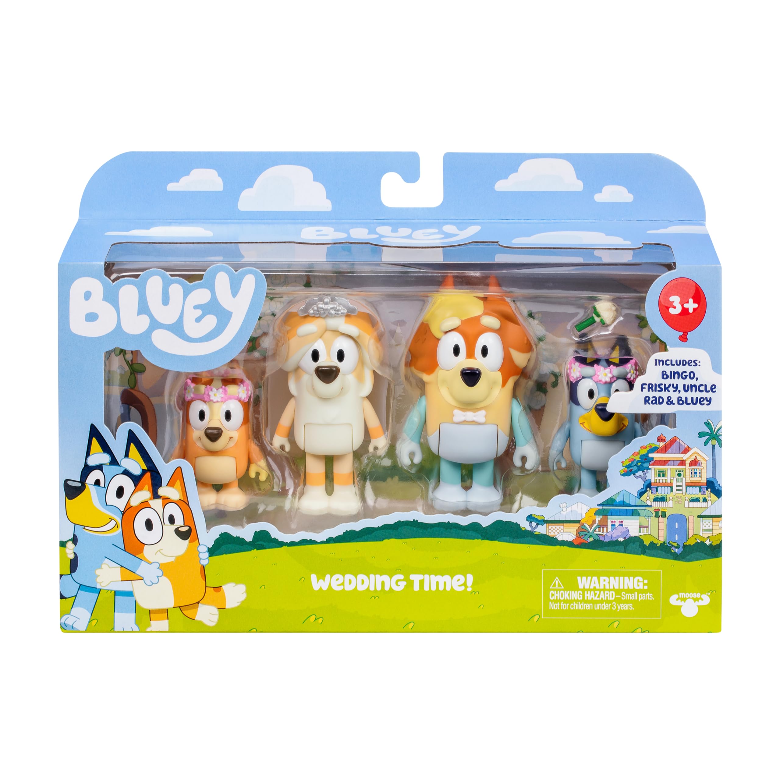 Bluey Figure 4-Pack Wedding Time | Includes Bluey, Bingo, Uncle Rad, Frisky | 3 Inches