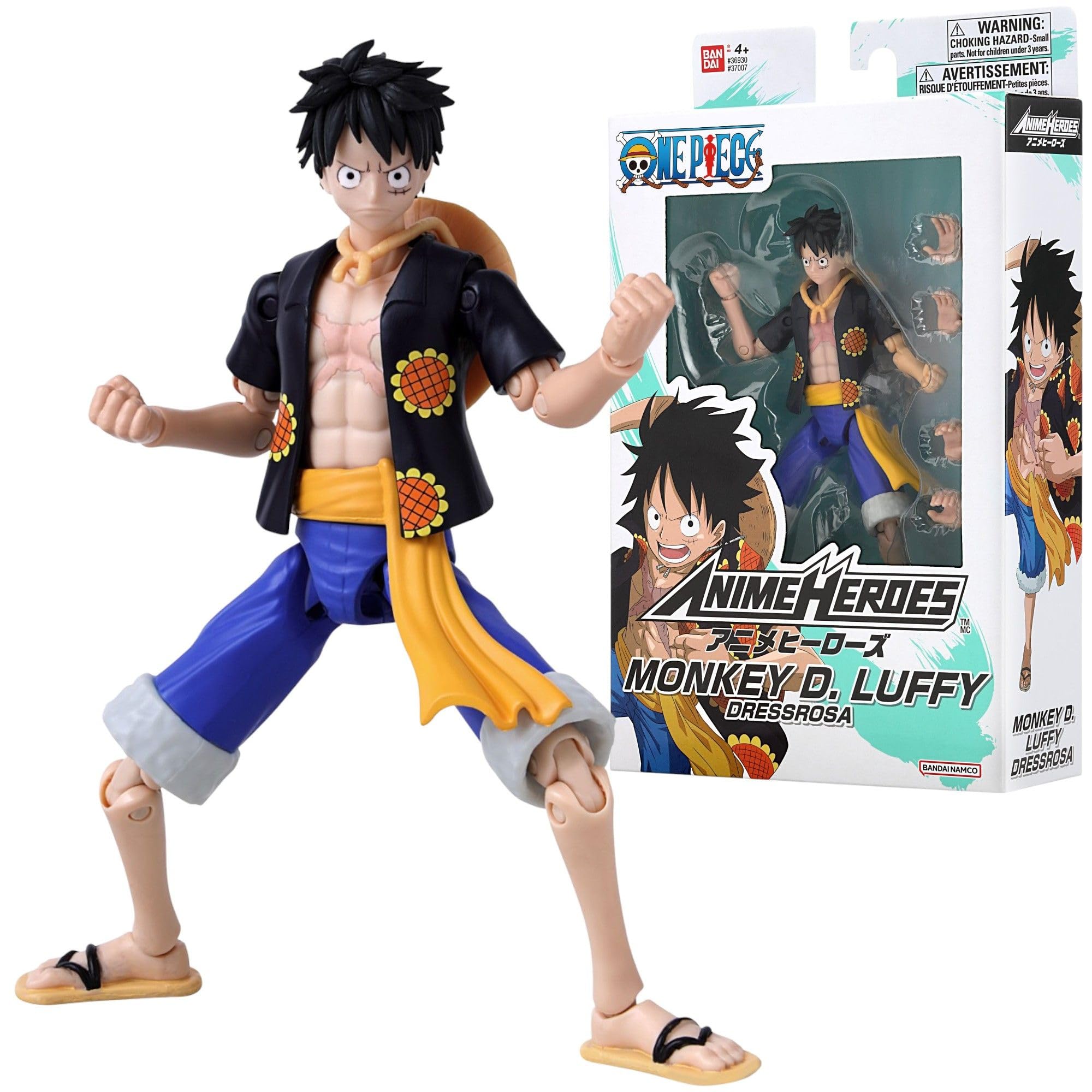 BANDAI Anime Heroes One Piece - Monkey D. Luffy 'Vers. Dressrosa' Action Figure | 17cm | Articulated