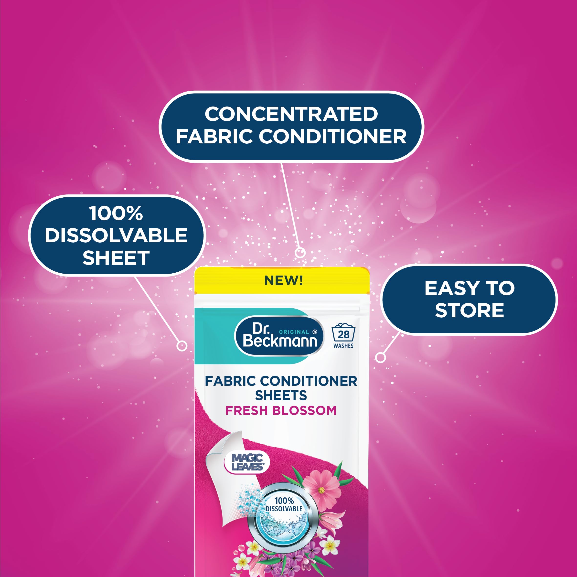 Dr. Beckmann Fabric Conditioner Sheets Fresh Blossom | 14 Count | Ultra-Light & Compact Format