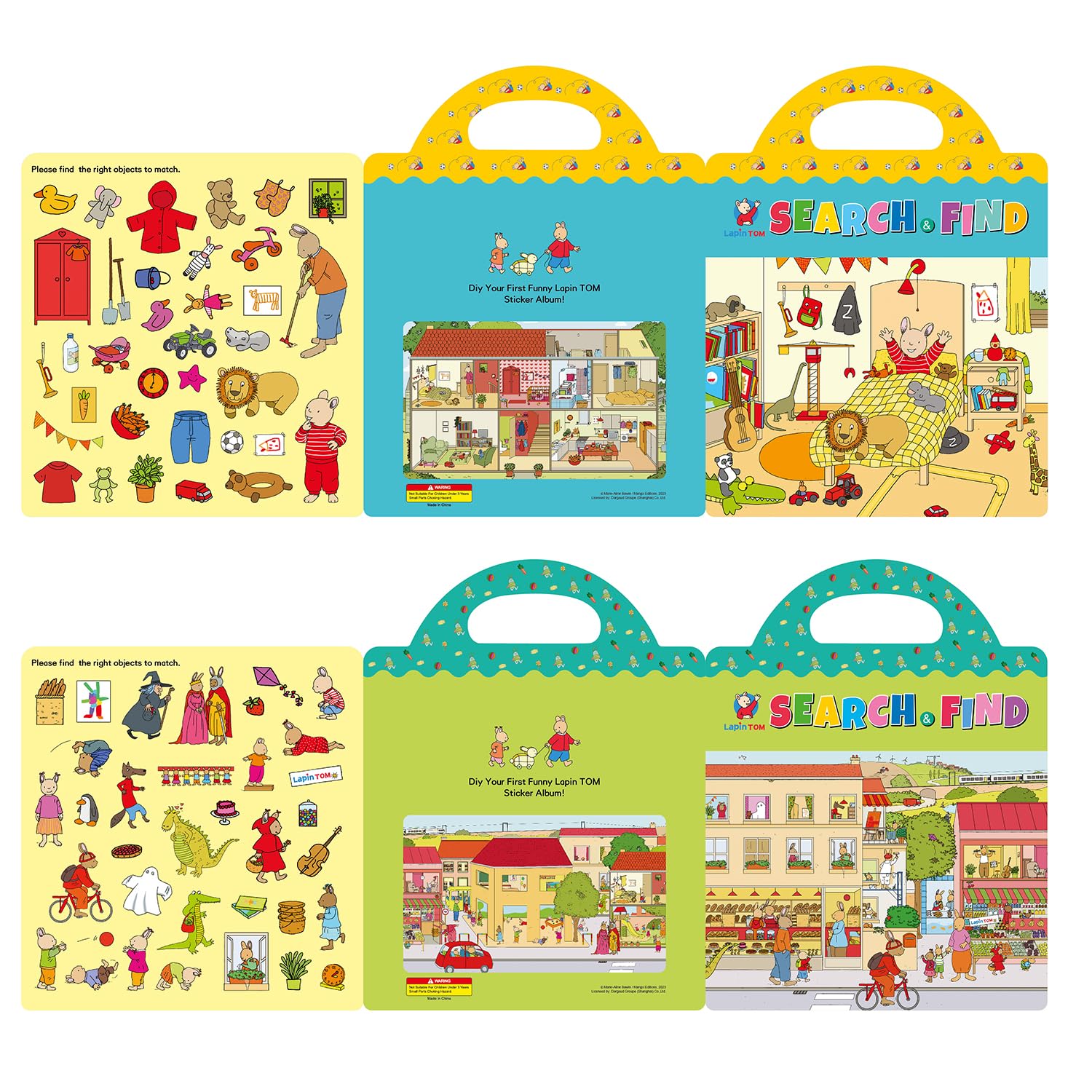 GUYUCOM Reusable 3D Sticker Book for Kids - Tom the Little Rabbit Theme | 2 Pack | Ages 2+