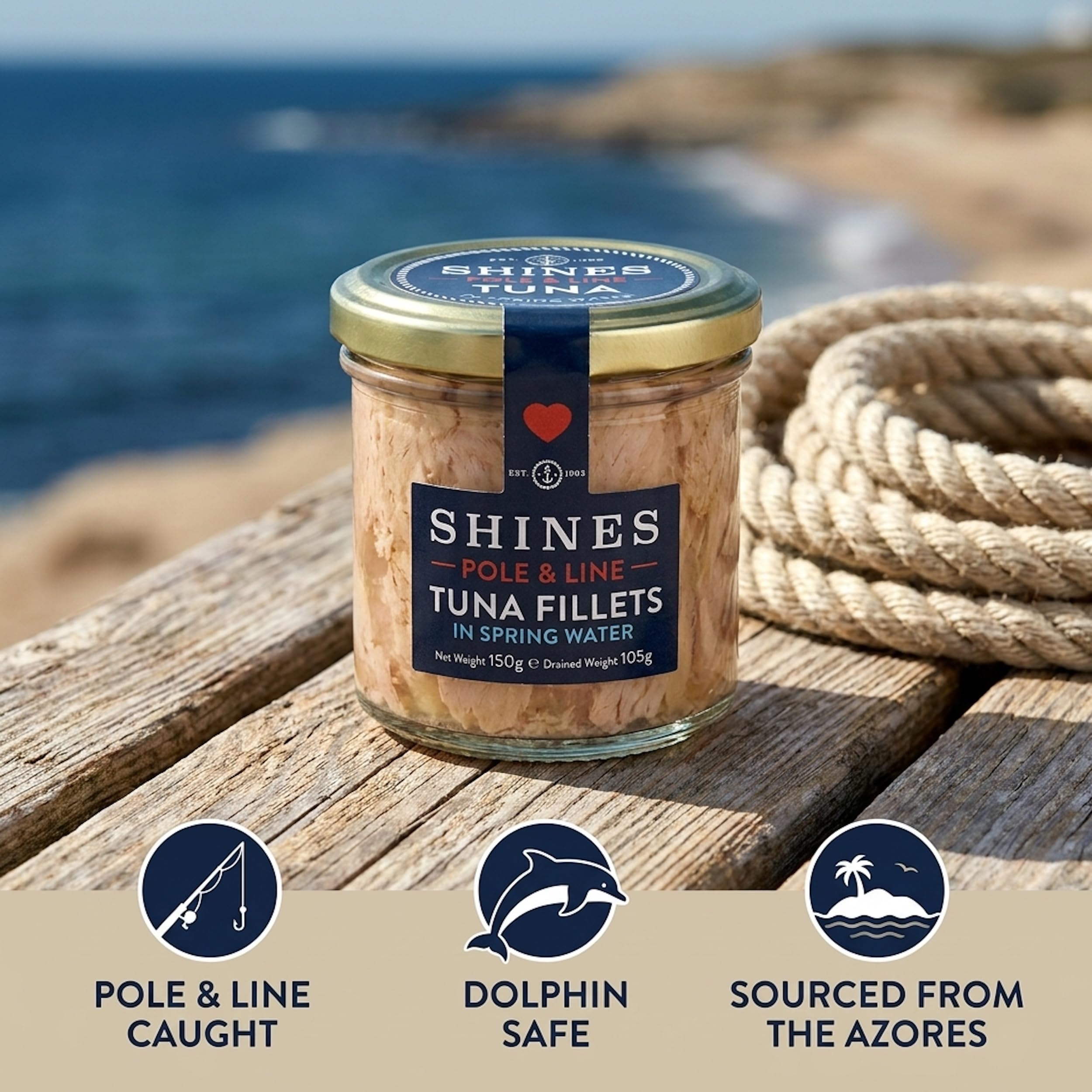 Shines Wild Skipjack Tuna in Spring Water - 3 x 150g Jars | Pole & Line Caught 3