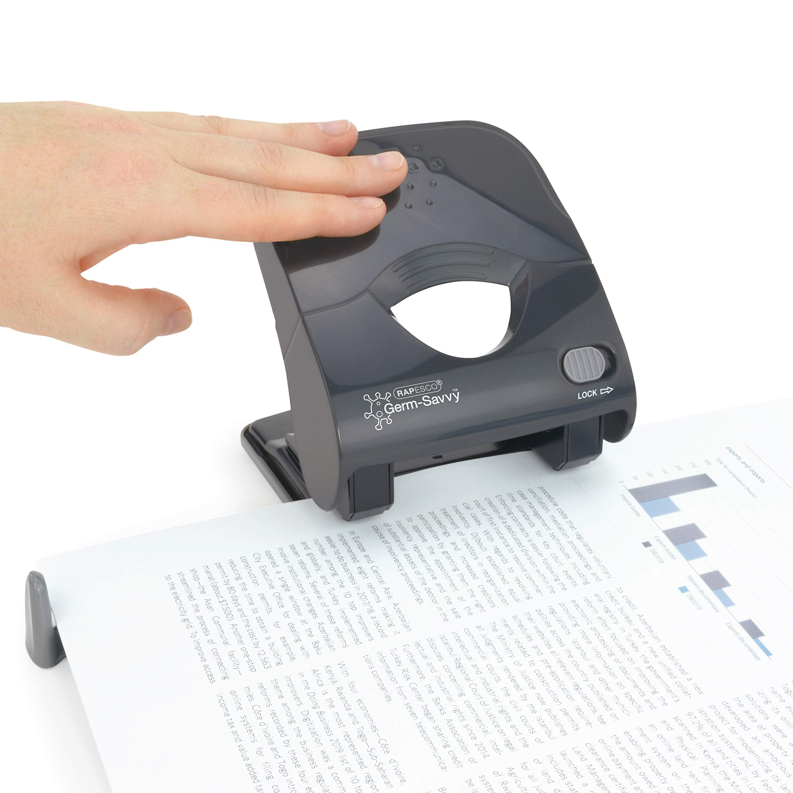 RAPESCO 1633 Germ-Savvy Antibacterial ECO Luna Less Effort Stapler & ECO X Hole Punch Set 4