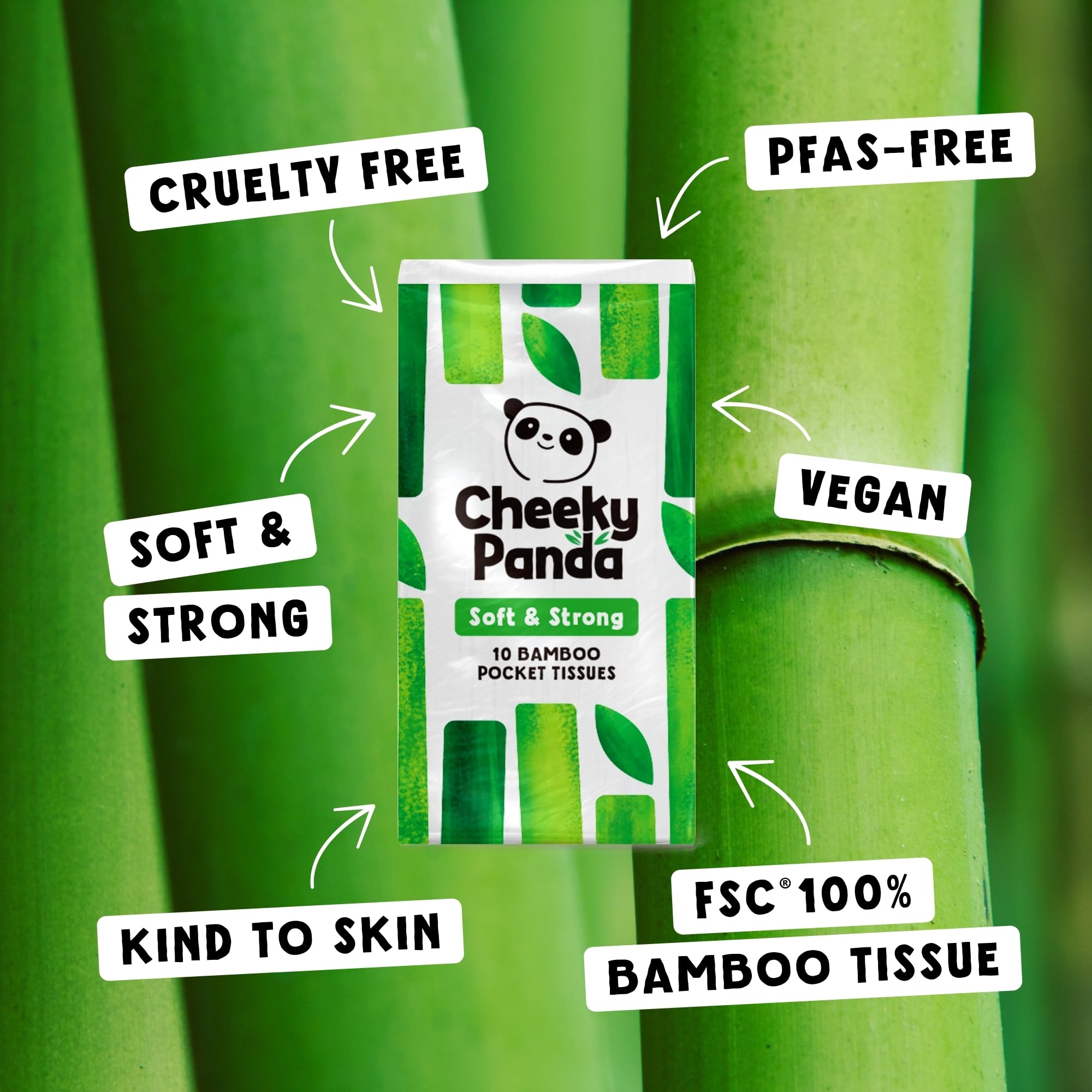 The Cheeky Panda Bamboo Pocket Tissues - Bulk Box of 96 Packs (10 Tissues Each) | Hypoallergenic 4