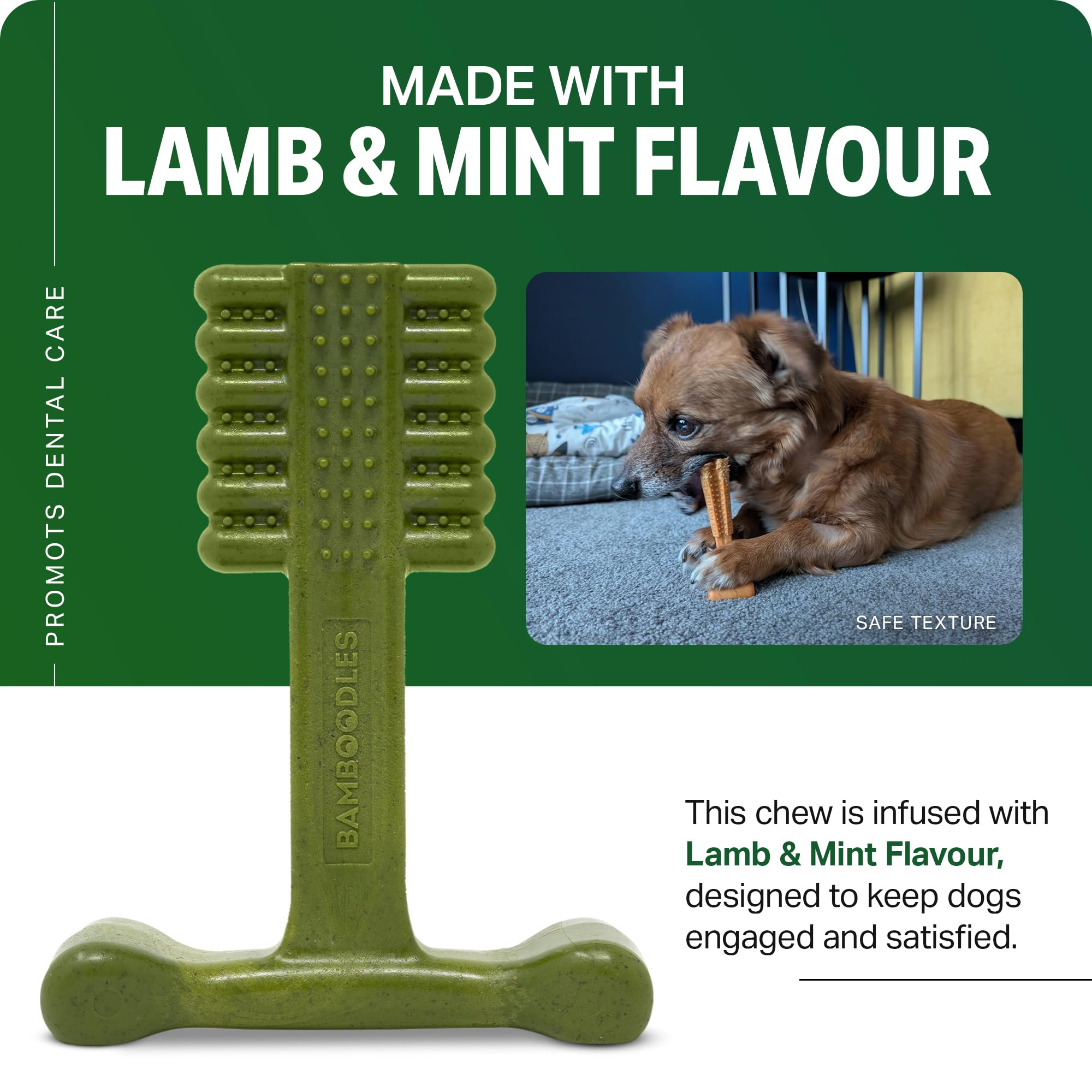 Bamboodles T-Bone Dog Chew Toy - Small Size | Mint & Lamb Flavor | Durable Natural Materials 5