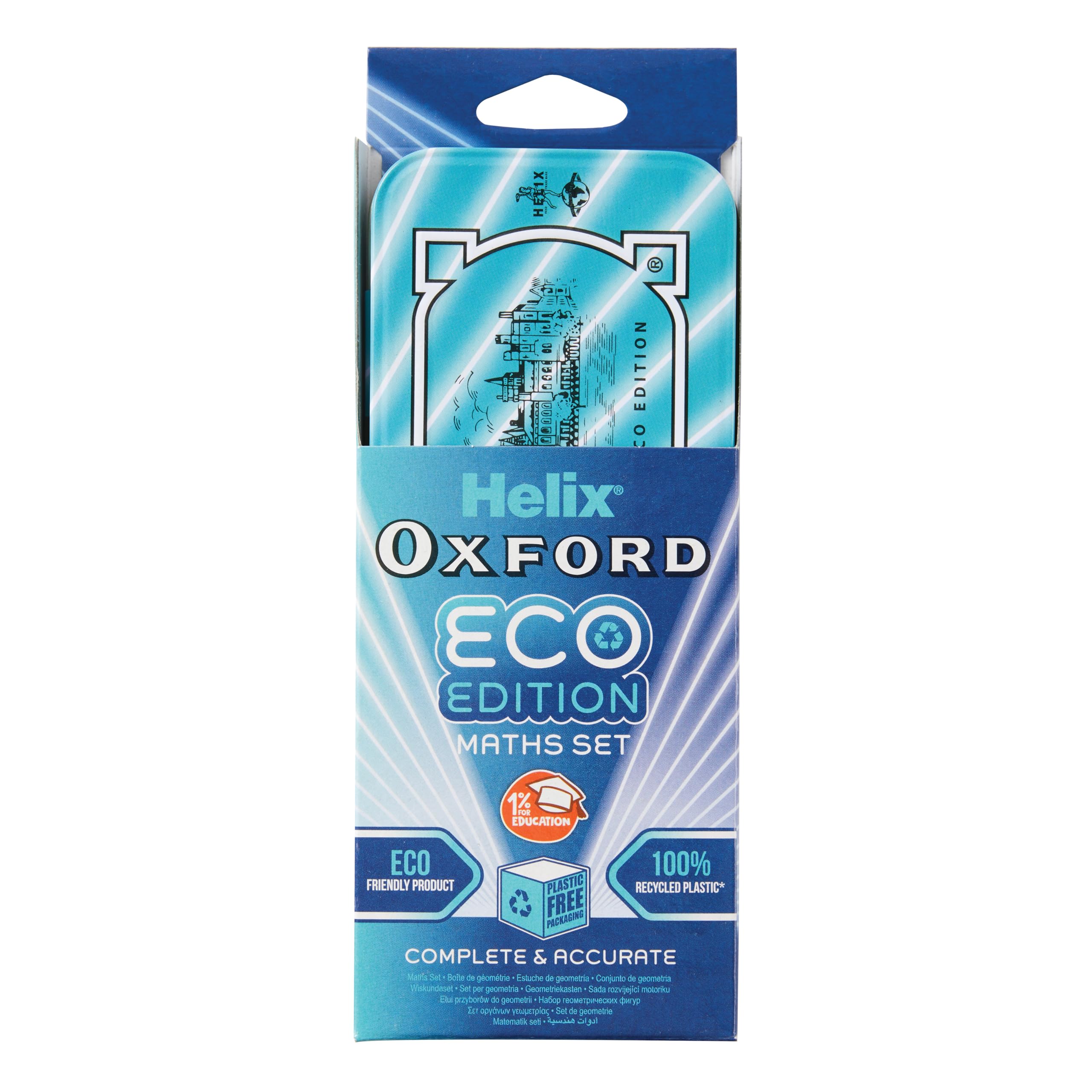 Helix Oxford Cyber Eco Maths Set - 9 Piece Geometry Set with Recycled Contents | Light Blue