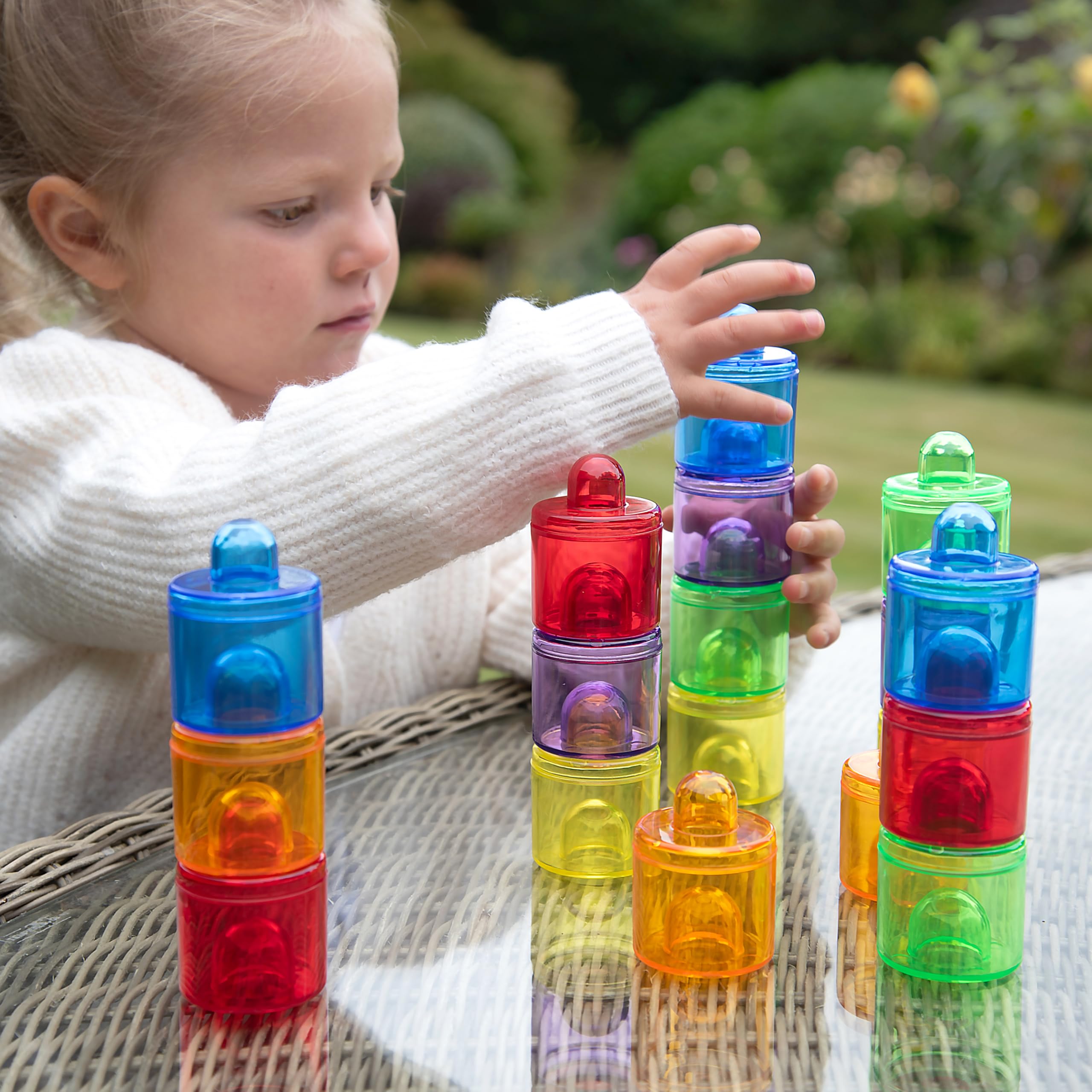 tickit 73105 Translucent Colour Pot Set - 18 Pieces, 6 Colours, Stackable for Early Learning 6