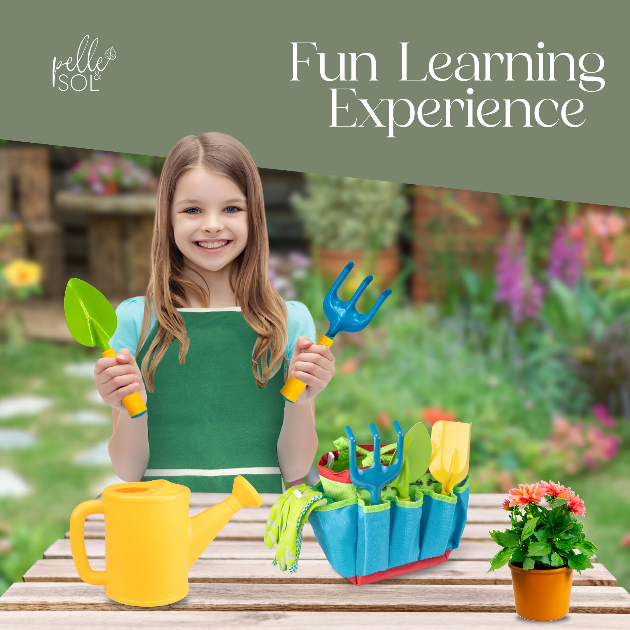 Pelle & Sol 10-Piece Kids Gardening Tool Set - Durable Metal & Plastic Tools for Ages 4+ 5
