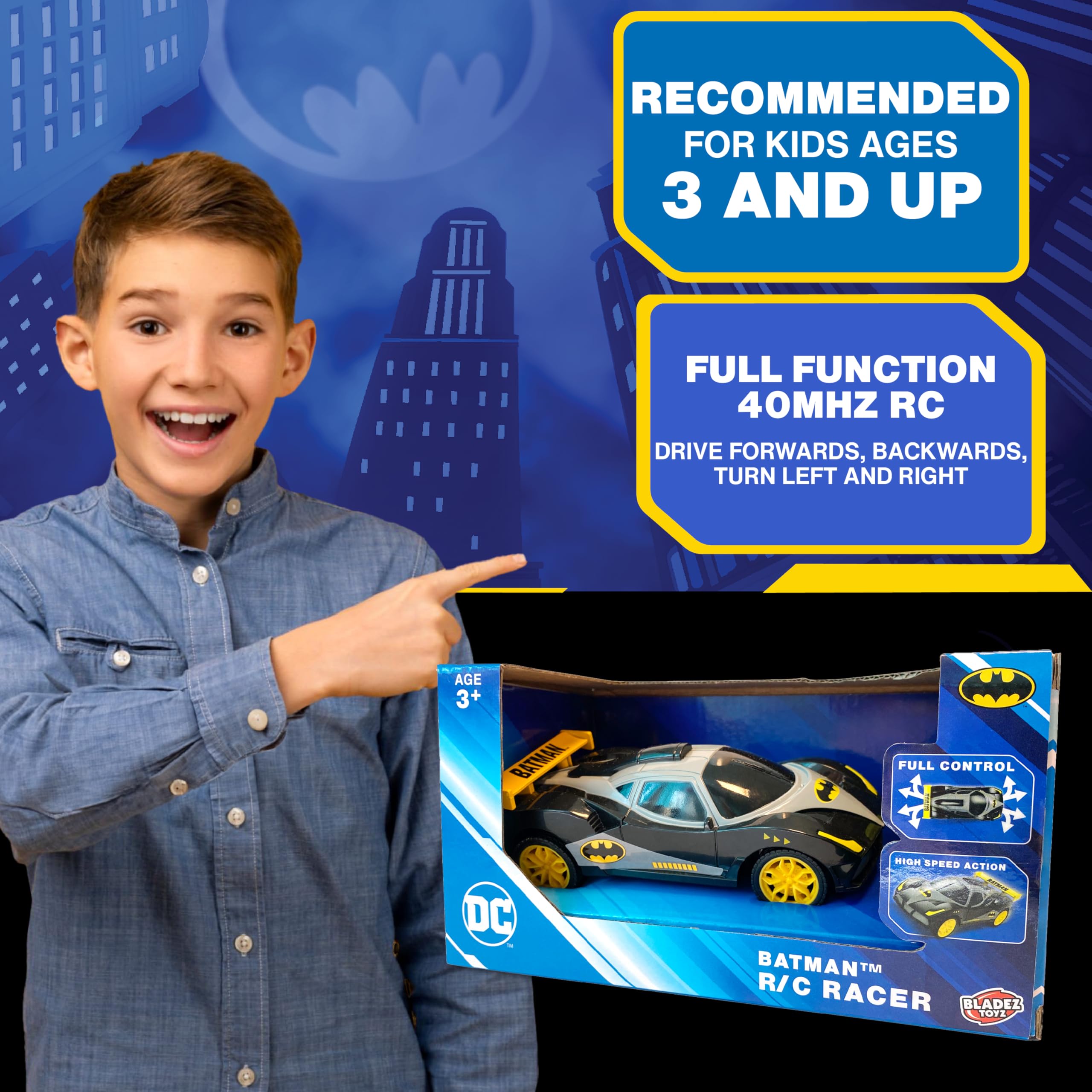 BLADEZ Batman RC Racer Remote Control Car | Full Function Control | Scale 1:28 | Ages 3+ 3