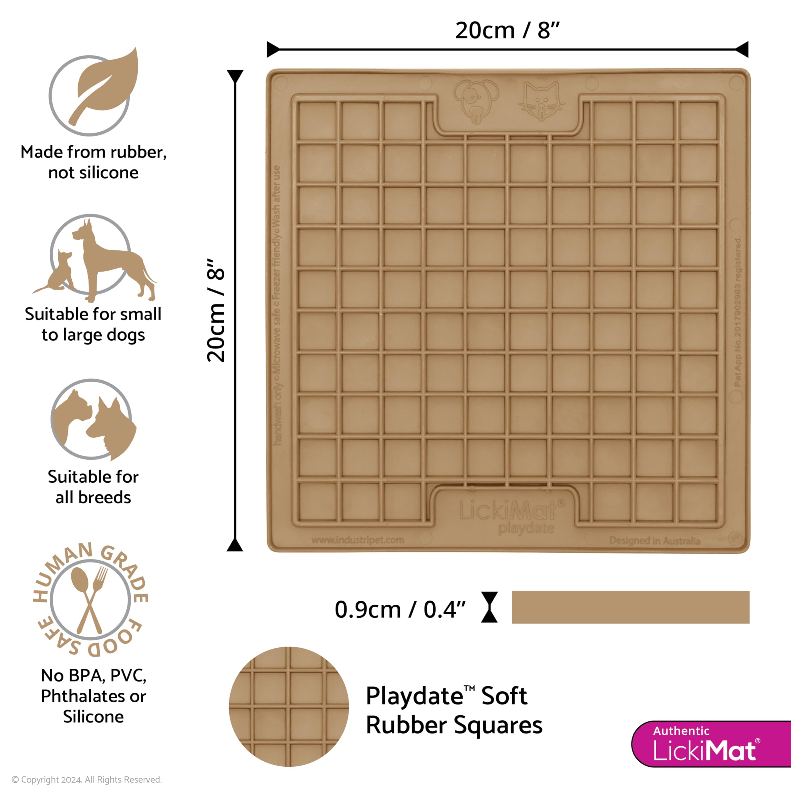 LICKIMAT Classic Playdate Dog Feeding Mat - Reduces Anxiety & Boredom | Rubber | 230x200x9mm 2